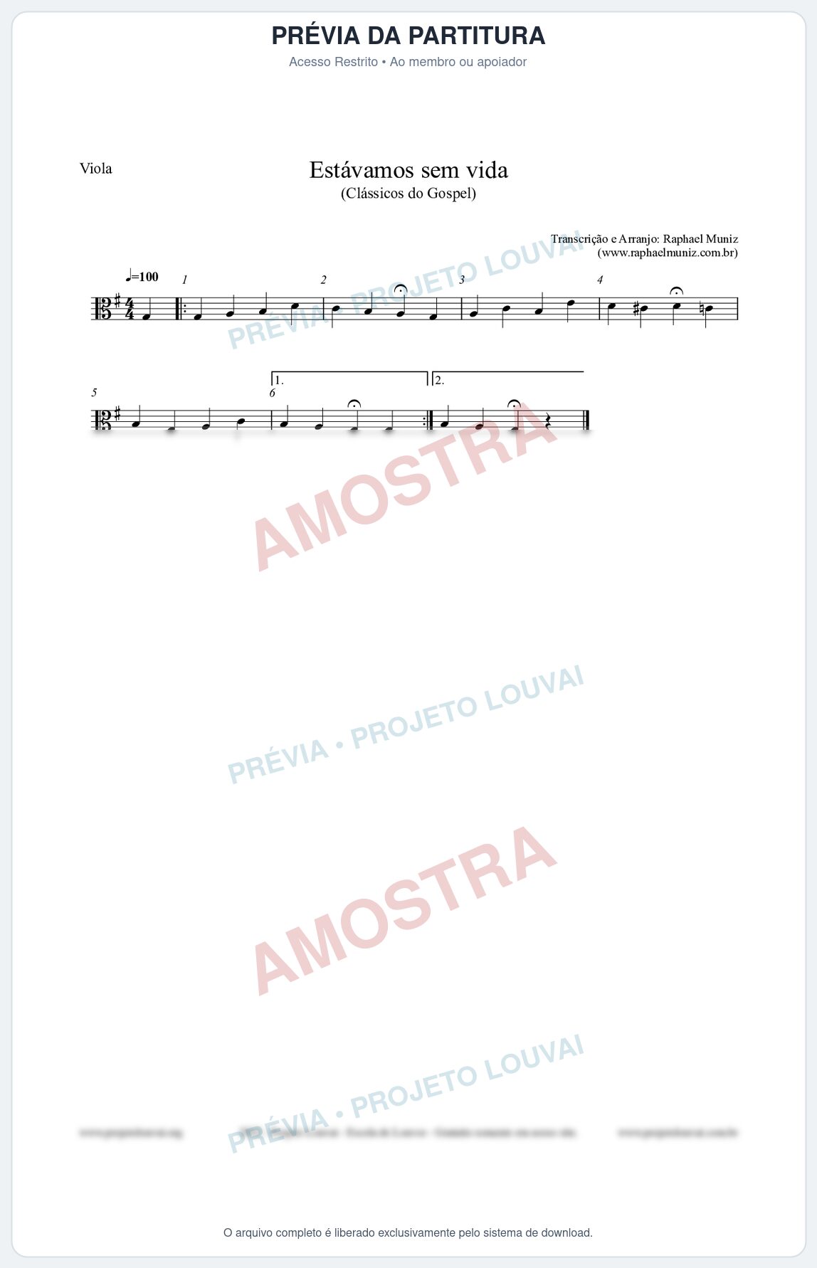 Prévia protegida da primeira página da partitura Partitura para Viola - Estávamos sem vida - Die Melodien nº24 - Clássicos do Gospel