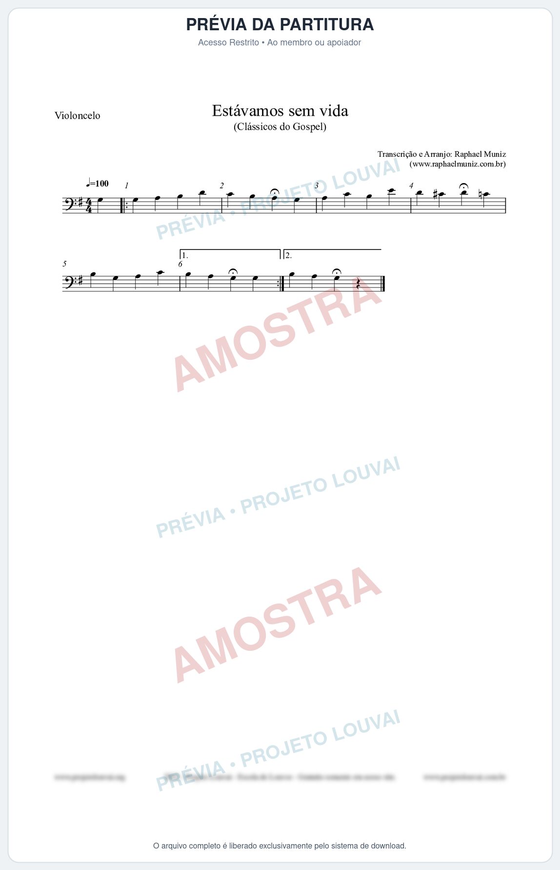 Prévia protegida da primeira página da partitura Partitura para Violoncelo - Estávamos sem vida - Die Melodien nº24 - Clássicos do Gospel