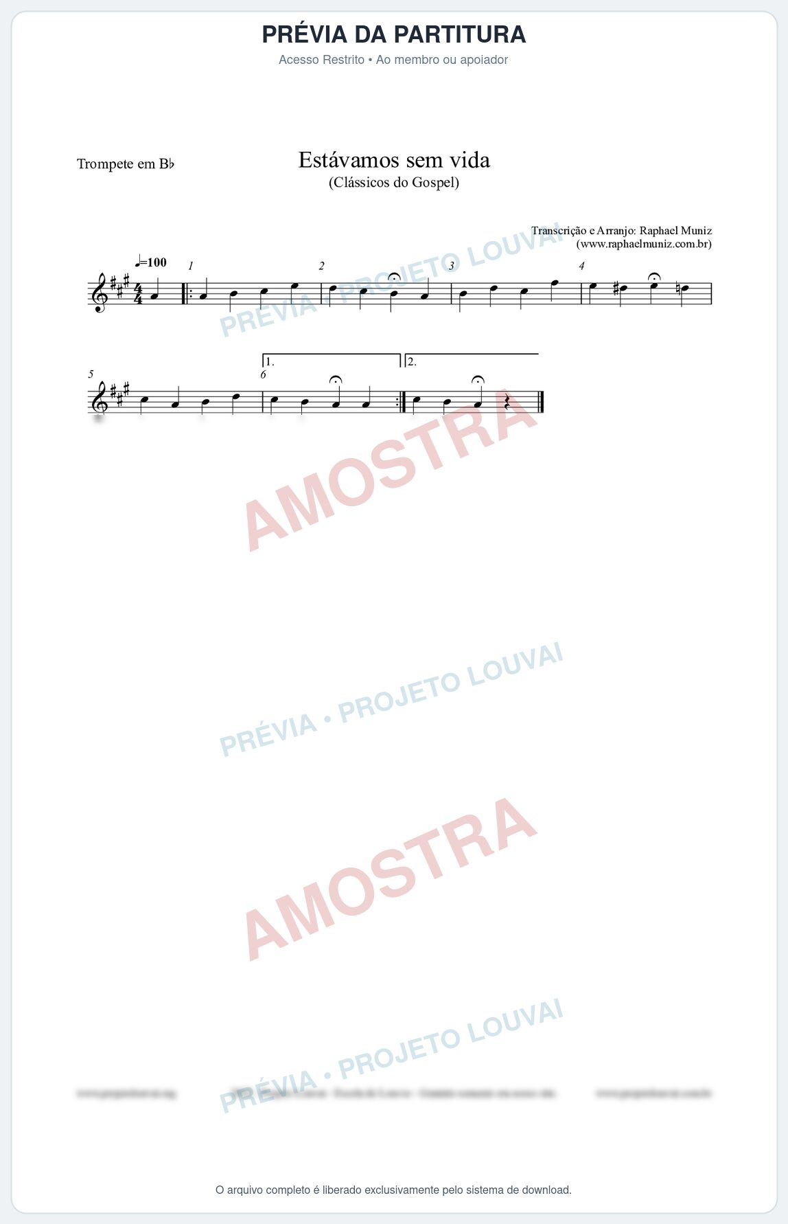 Prévia protegida da primeira página da partitura Partitura para Trompete em Bb - Estávamos sem vida - Die Melodien nº24 - Clássicos do Gospel