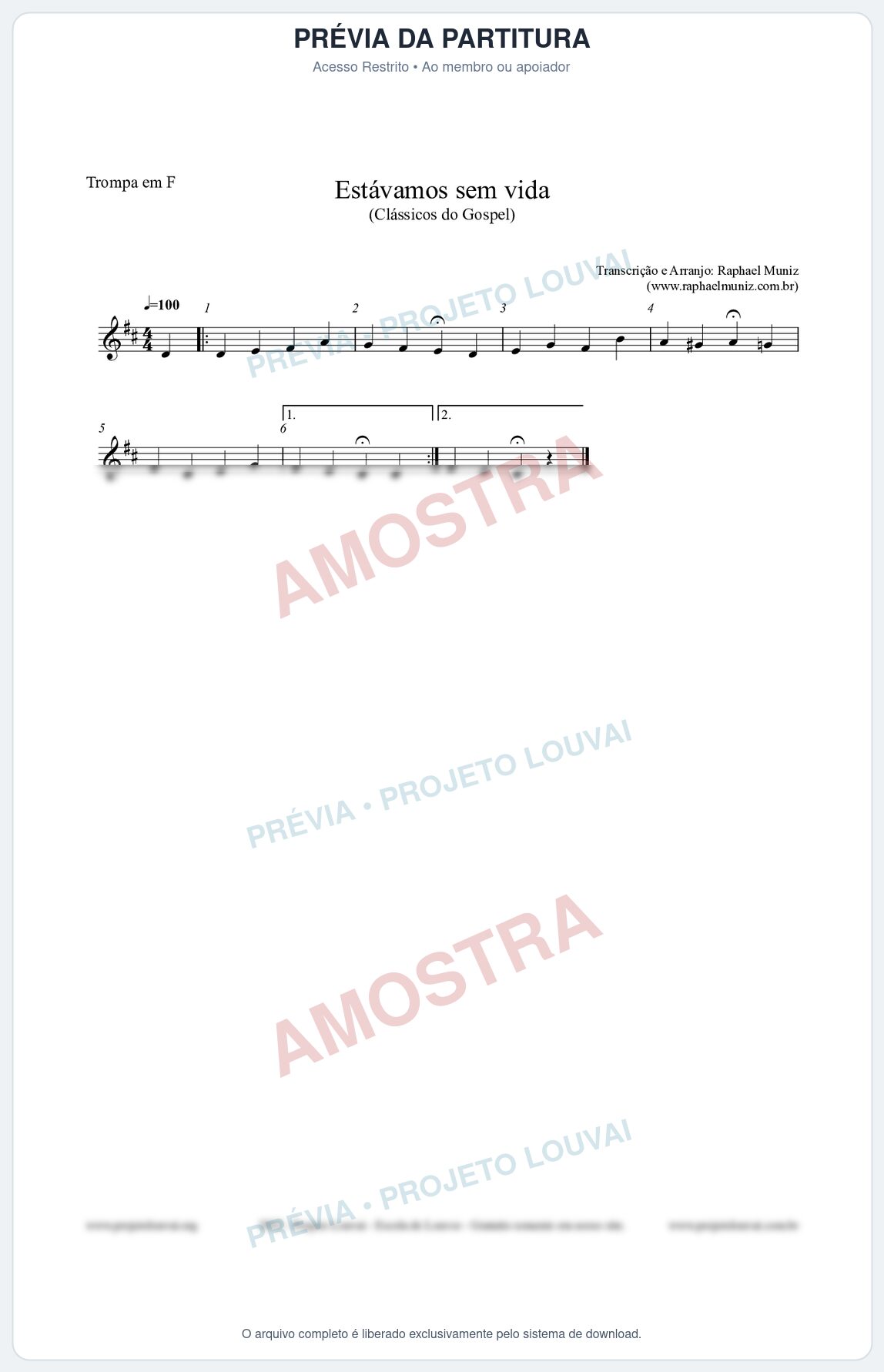 Prévia protegida da primeira página da partitura Partitura para Trompa em F - Estávamos sem vida - Die Melodien nº24 - Clássicos do Gospel