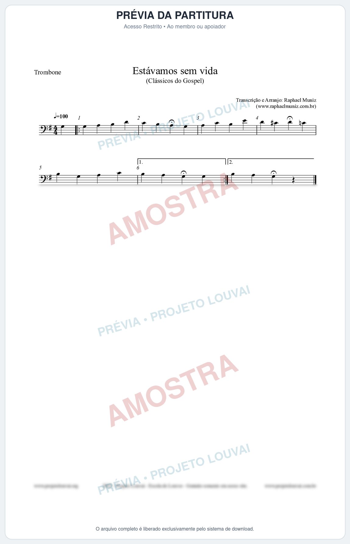 Prévia protegida da primeira página da partitura Partitura para Trombone - Estávamos sem vida - Die Melodien nº24 - Clássicos do Gospel