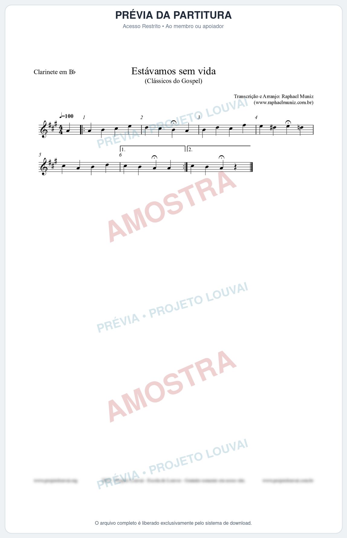 Prévia protegida da primeira página da partitura Partitura para Clarinete em Bb - Estávamos sem vida - Die Melodien nº24 - Clássicos do Gospel