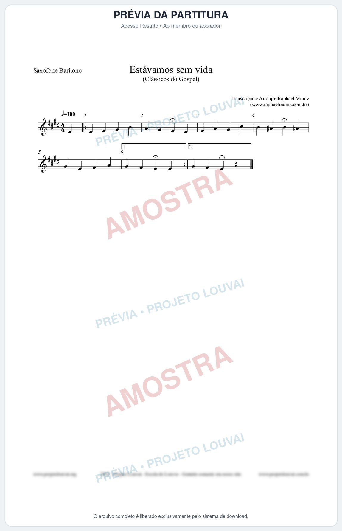 Prévia protegida da primeira página da partitura Partitura para Saxofone Barítono - Estávamos sem vida - Die Melodien nº24 - Clássicos do Gospel