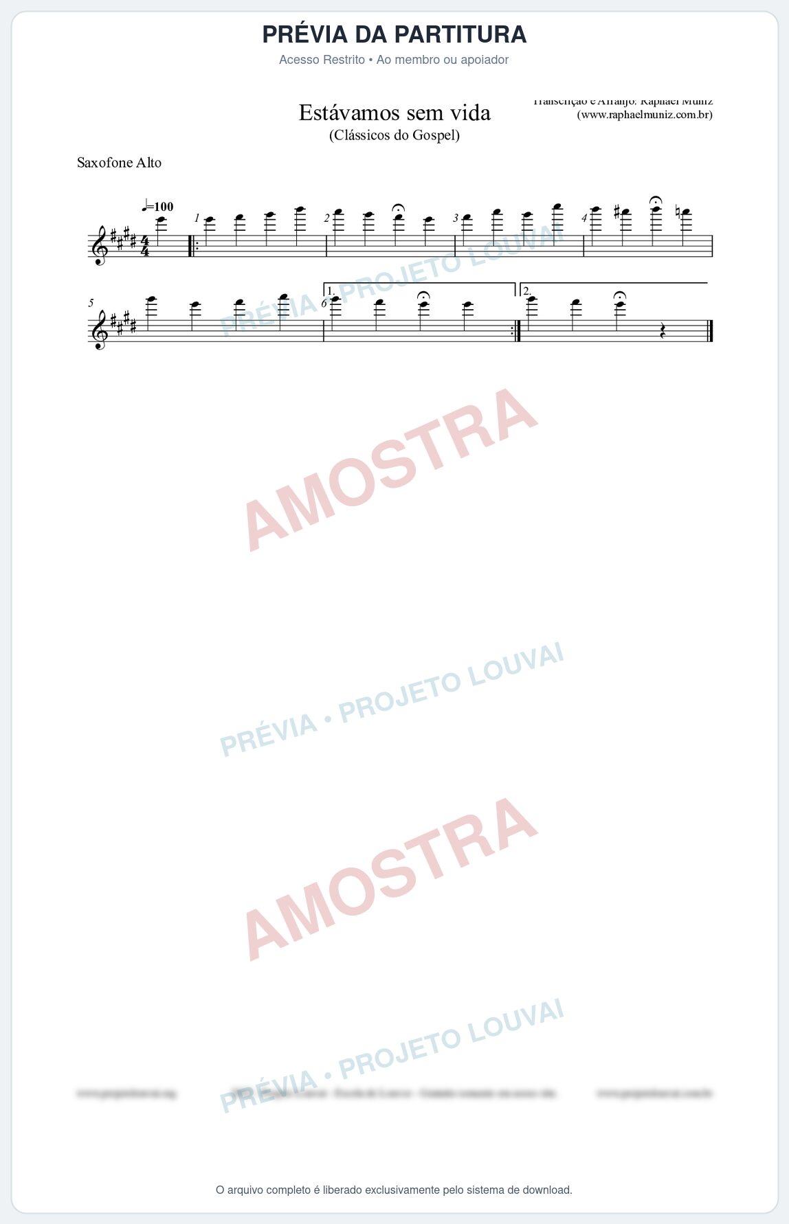 Prévia protegida da primeira página da partitura Partitura para Saxofone Alto - Estávamos sem vida - Die Melodien nº24 - Clássicos do Gospel