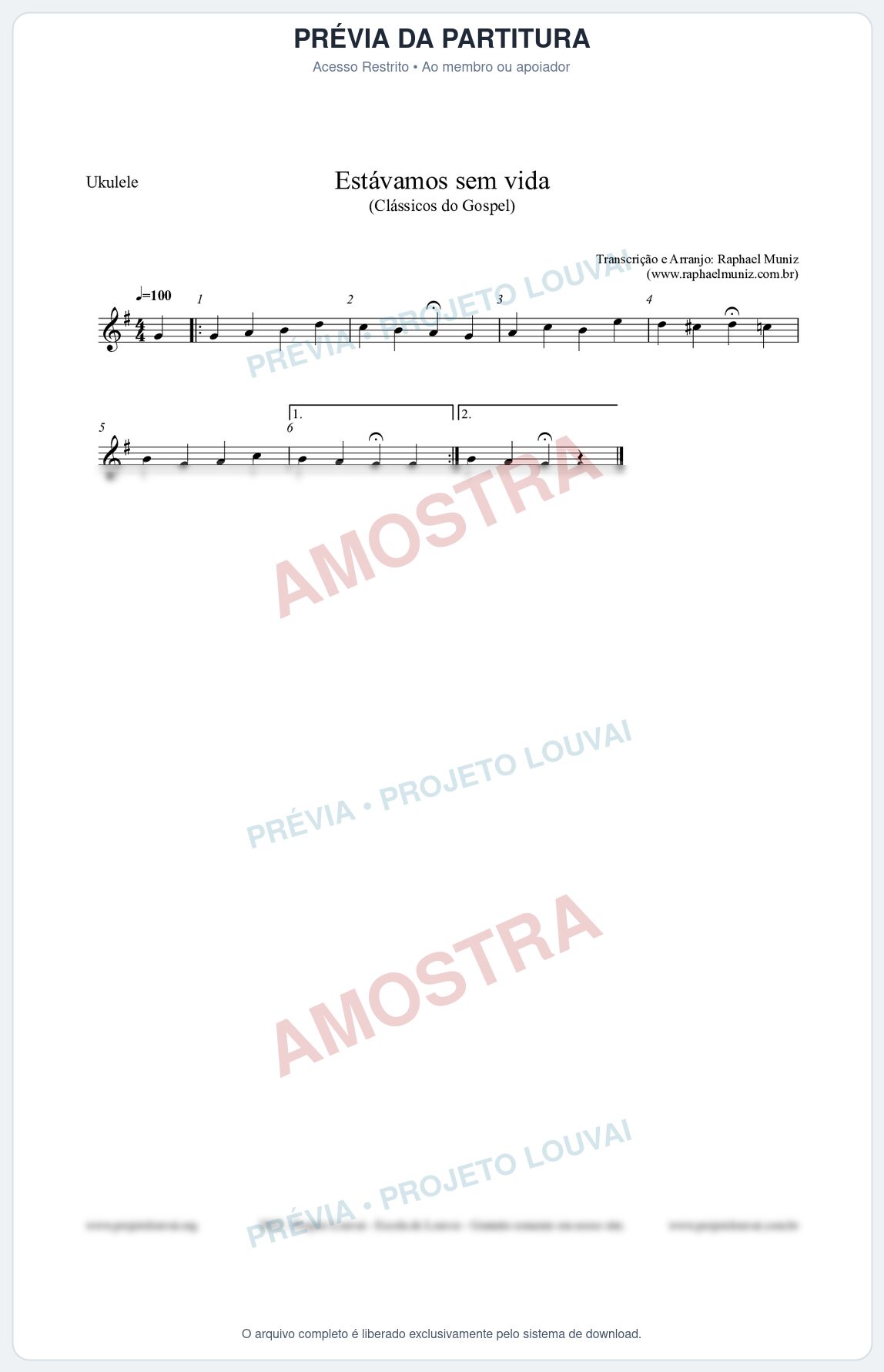Prévia protegida da primeira página da partitura Partitura para Ukulele - Estávamos sem vida - Die Melodien nº24 - Clássicos do Gospel