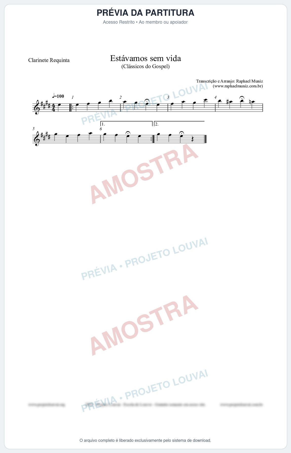 Prévia protegida da primeira página da partitura Partitura para Clarinete Requinta - Estávamos sem vida - Die Melodien nº24 - Clássicos do Gospel