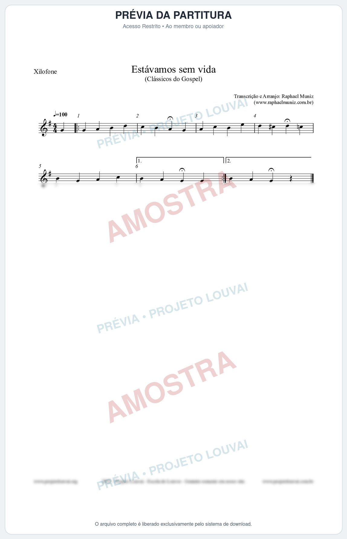 Prévia protegida da primeira página da partitura Partitura para Xilofone - Estávamos sem vida - Die Melodien nº24 - Clássicos do Gospel