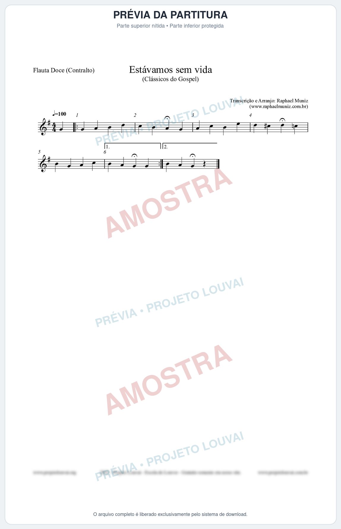 Prévia protegida da primeira página da partitura Partitura para Flauta Doce (Contralto) - Estávamos sem vida - Die Melodien nº24 - Clássicos do Gospel