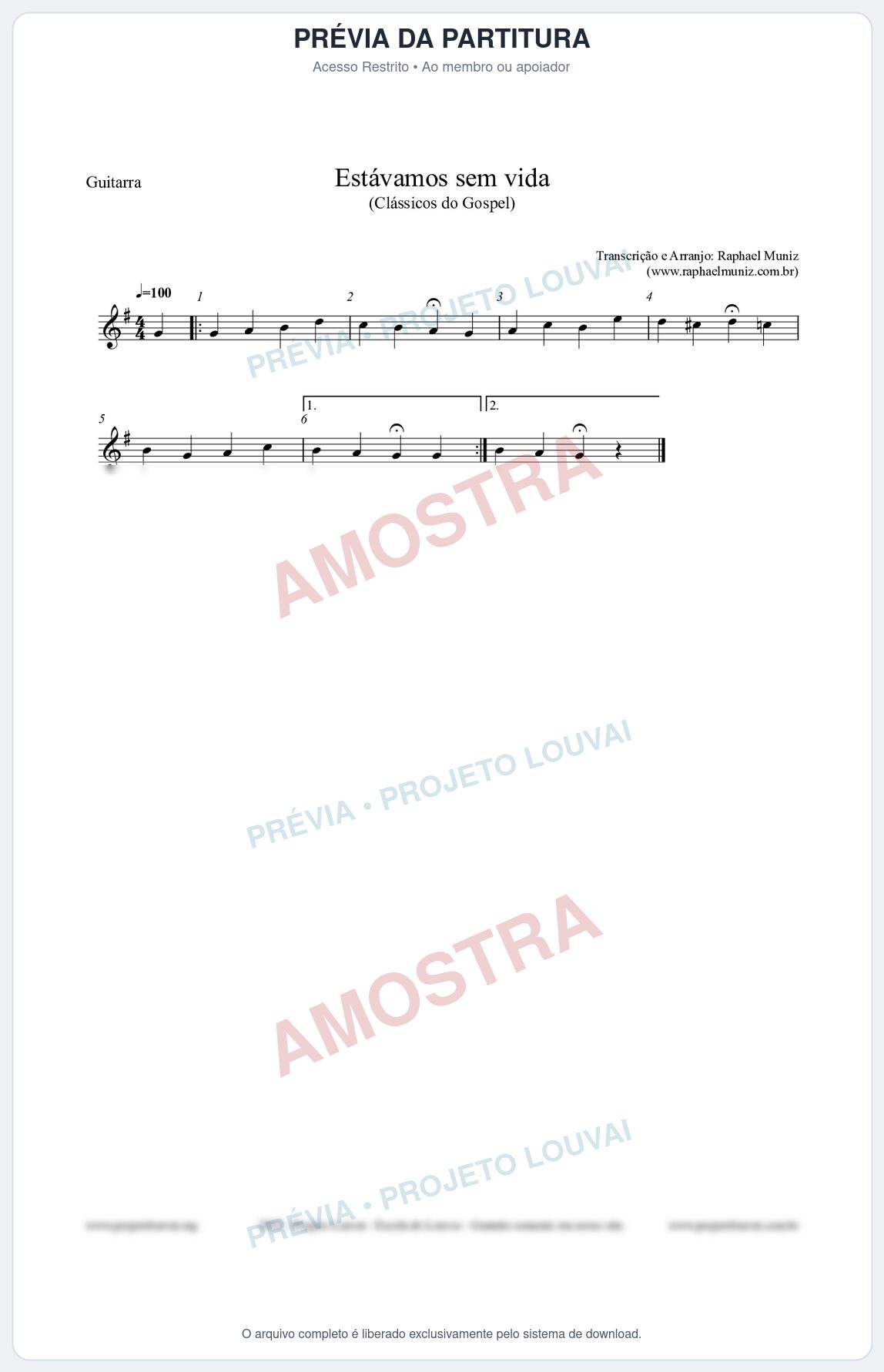 Prévia protegida da primeira página da partitura Partitura para Guitarra - Estávamos sem vida - Die Melodien nº24 - Clássicos do Gospel