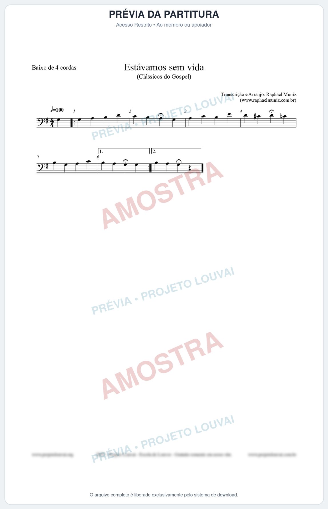 Prévia protegida da primeira página da partitura Partitura para Baixo de 4 cordas - Estávamos sem vida - Die Melodien nº24 - Clássicos do Gospel