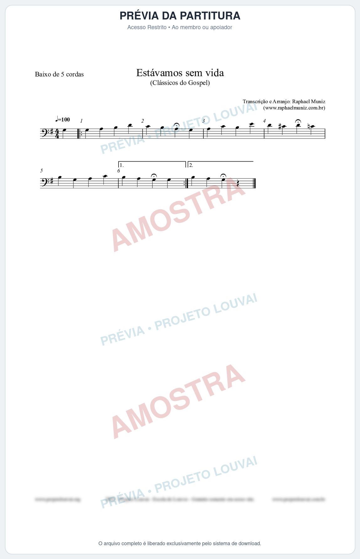Prévia protegida da primeira página da partitura Partitura para Baixo de 5 cordas - Estávamos sem vida - Die Melodien nº24 - Clássicos do Gospel