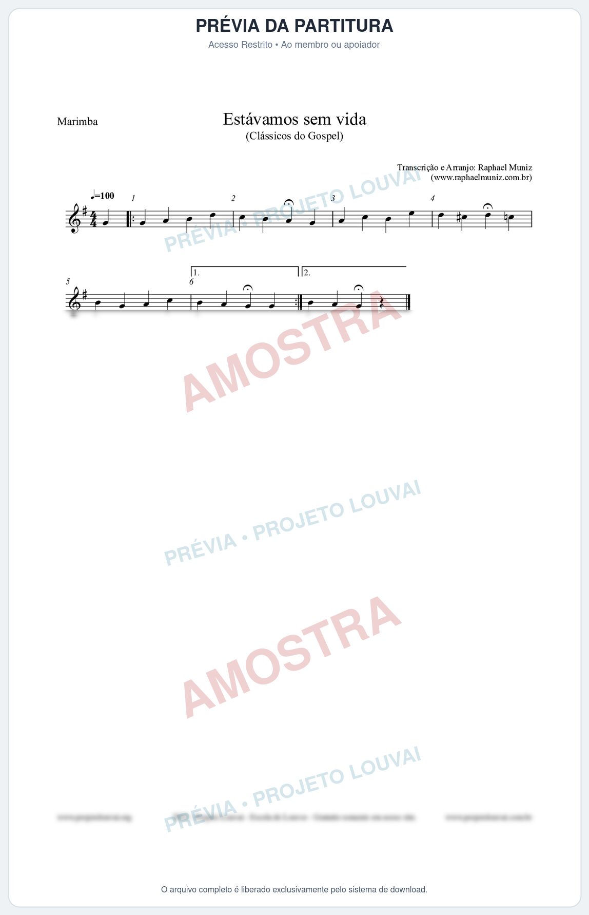 Prévia protegida da primeira página da partitura Partitura para Marimba - Estávamos sem vida - Die Melodien nº24 - Clássicos do Gospel