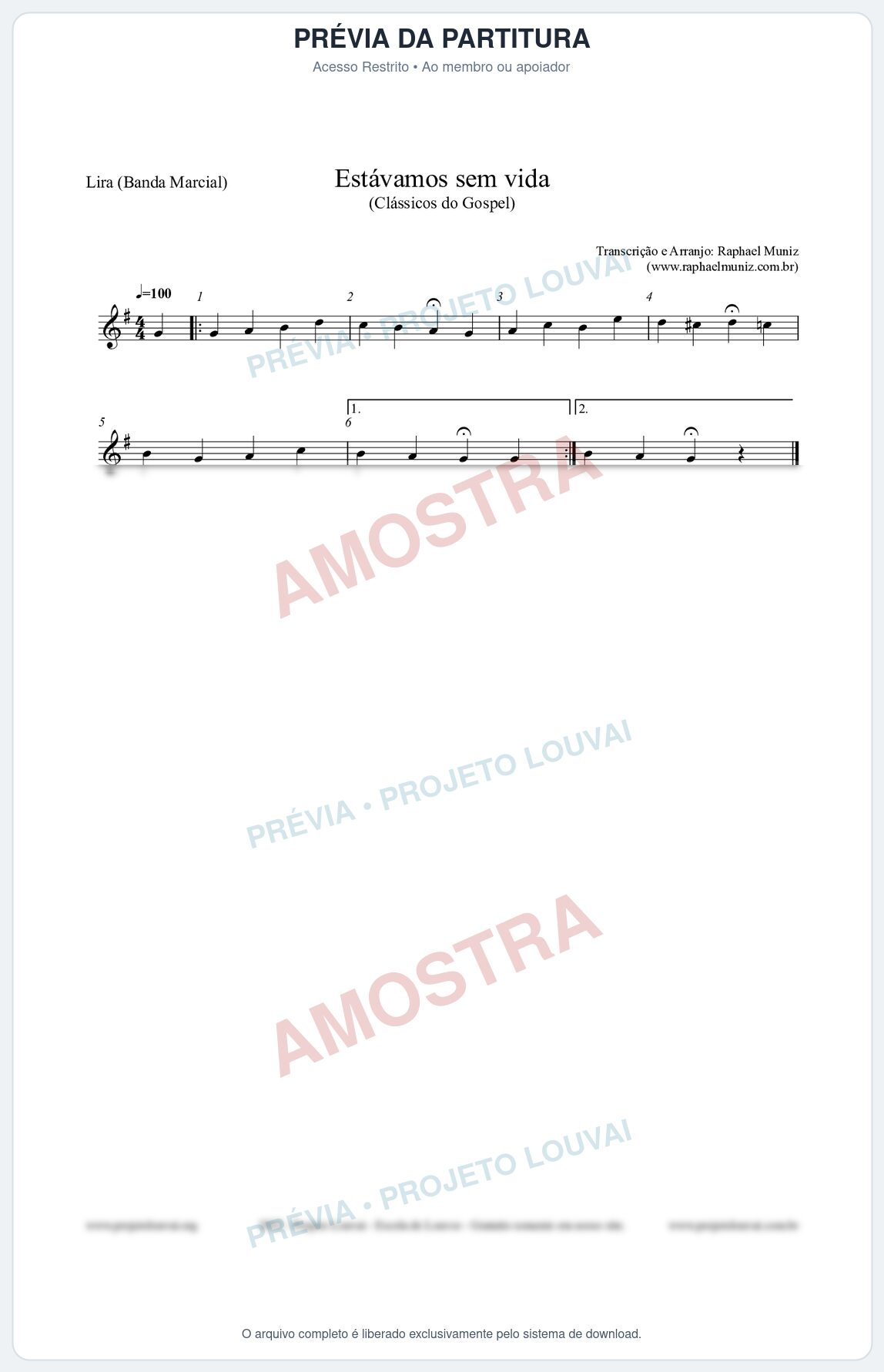 Prévia protegida da primeira página da partitura Partitura para Lira (Banda Marcial) - Estávamos sem vida - Die Melodien nº24 - Clássicos do Gospel