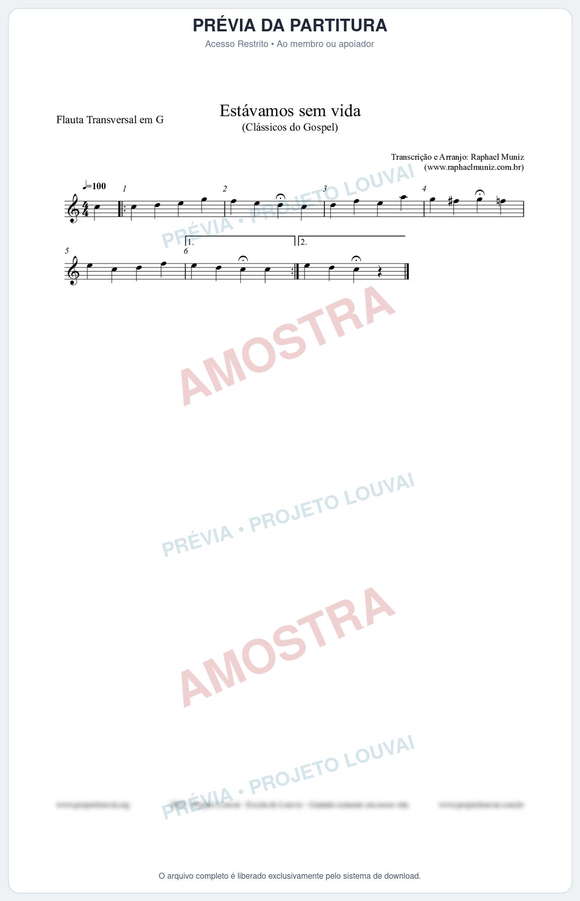 Prévia protegida da primeira página da partitura Partitura para Flauta Transversal em G - Estávamos sem vida - Die Melodien nº24 - Clássicos do Gospel