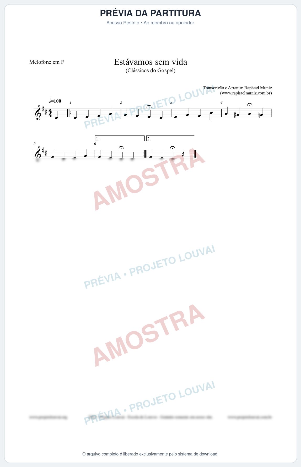 Prévia protegida da primeira página da partitura Partitura para Melofone em F - Estávamos sem vida - Die Melodien nº24 - Clássicos do Gospel