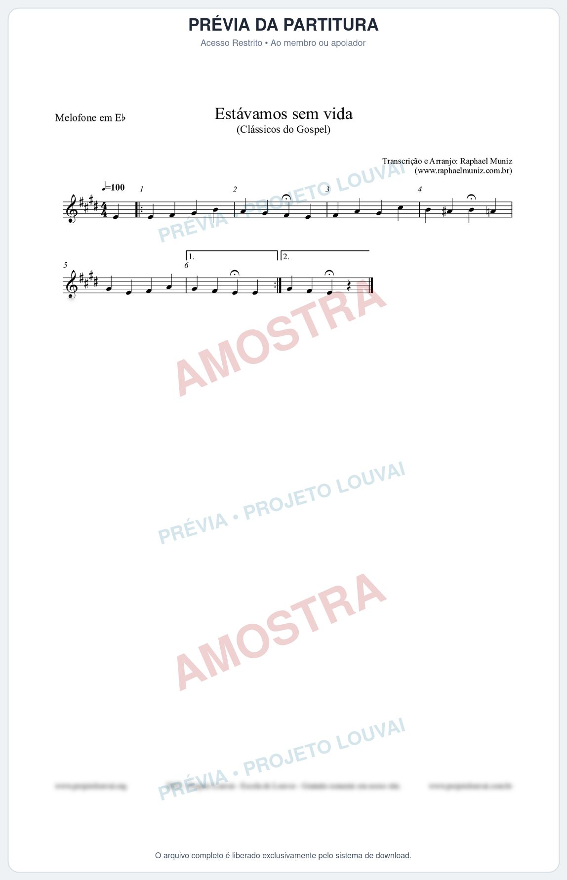 Prévia protegida da primeira página da partitura Partitura para Melofone em Eb - Estávamos sem vida - Die Melodien nº24 - Clássicos do Gospel