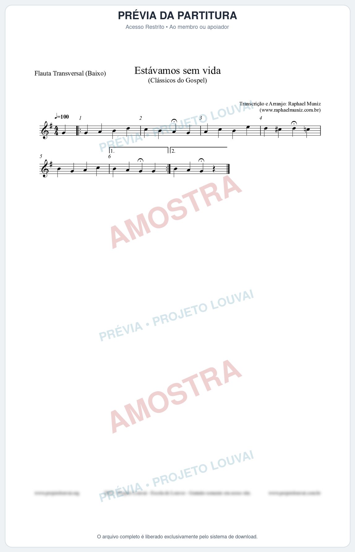 Prévia protegida da primeira página da partitura Partitura para Flauta Transversal (Baixo) - Estávamos sem vida - Die Melodien nº24 - Clássicos do Gospel