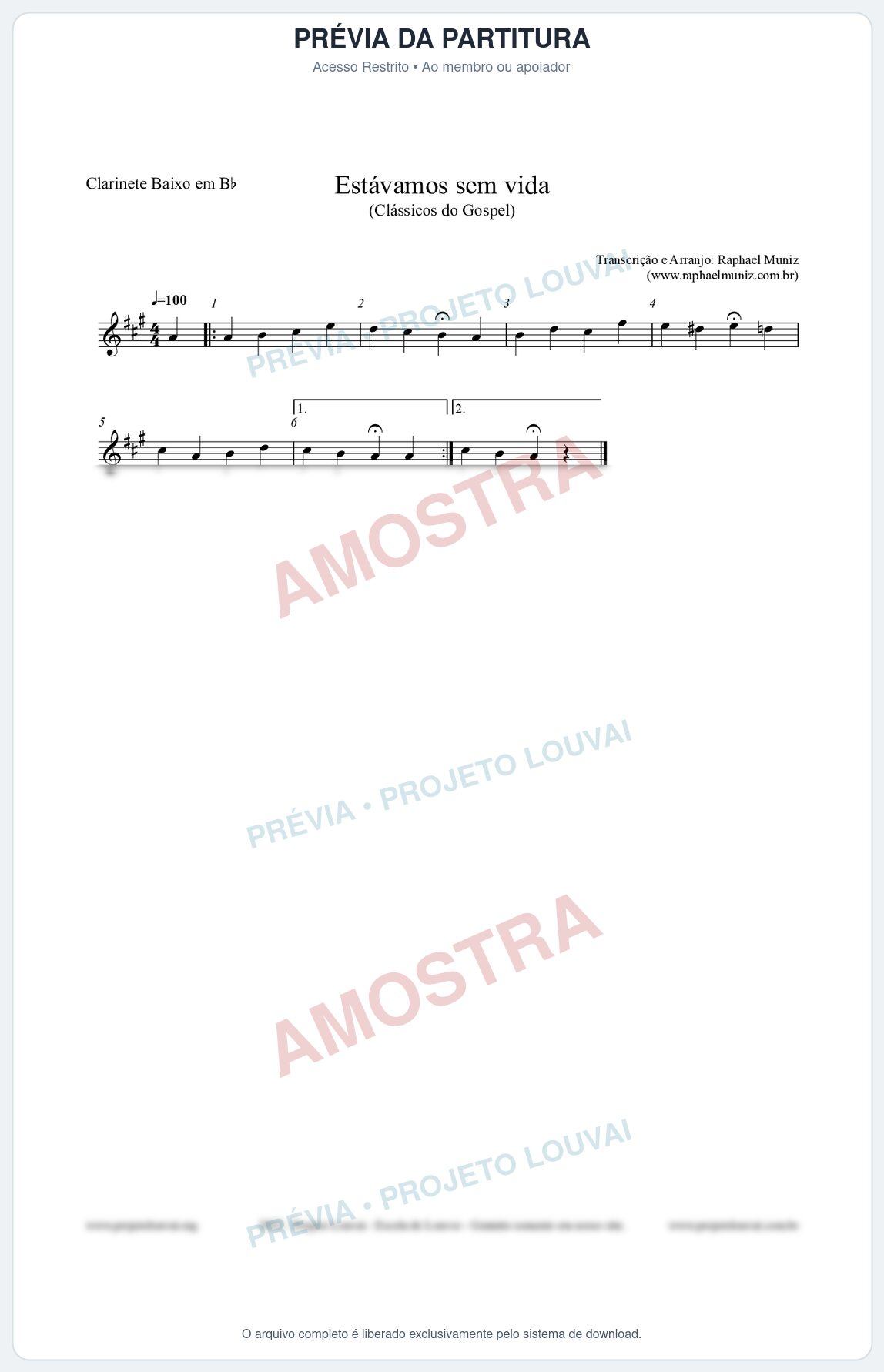 Prévia protegida da primeira página da partitura Partitura para Clarinete Baixo em Bb - Estávamos sem vida - Die Melodien nº24 - Clássicos do Gospel
