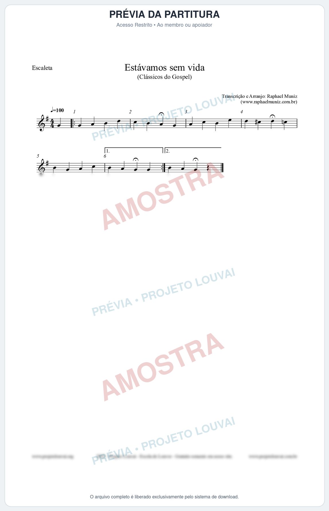 Prévia protegida da primeira página da partitura Partitura para Escaleta - Estávamos sem vida - Die Melodien nº24 - Clássicos do Gospel