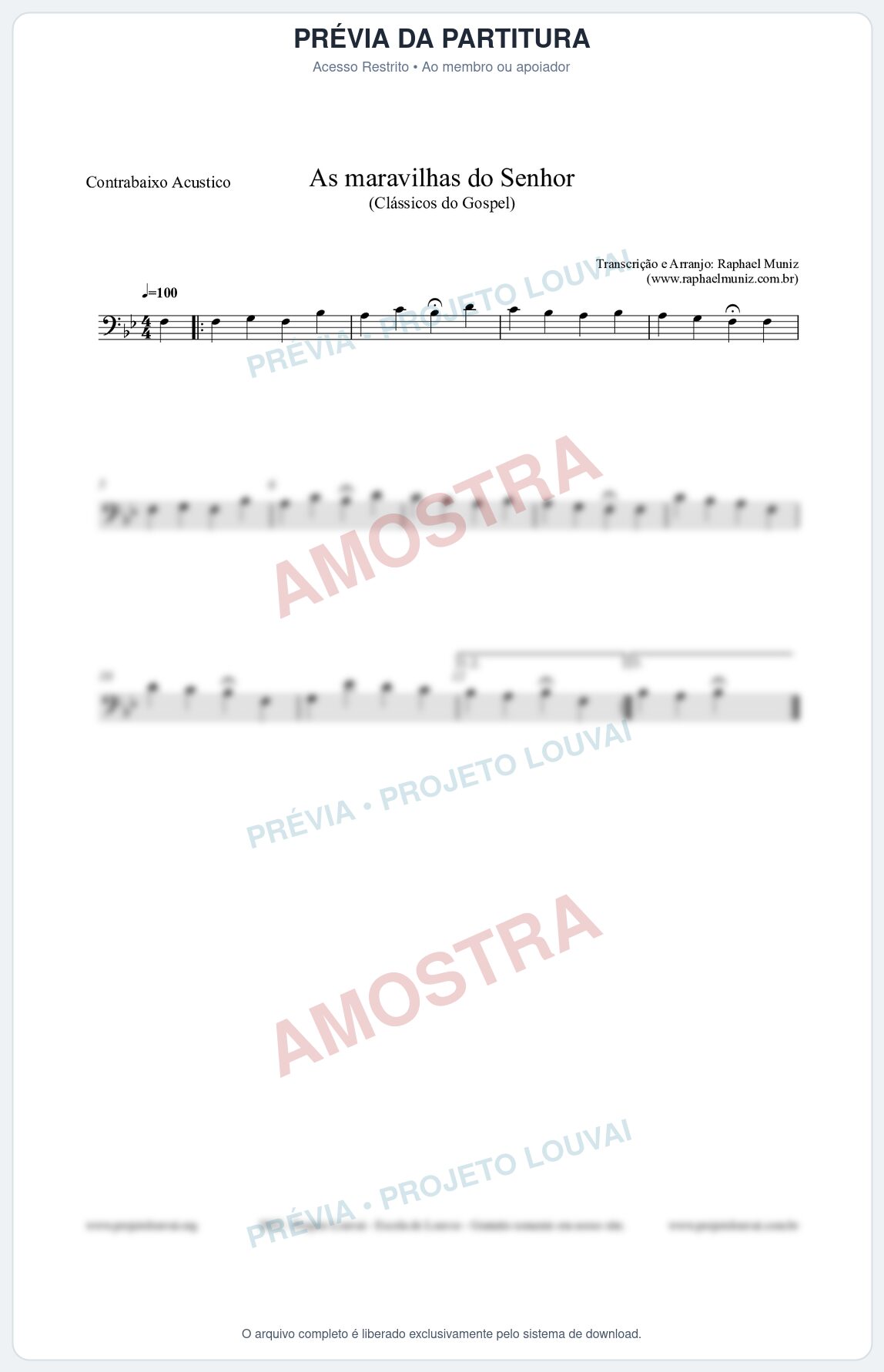 Prévia protegida da primeira página da partitura Partitura para Contrabaixo Acústico - As maravilhas do Senhor - Salmos e Hinos nº213 - Clássicos do Gospel