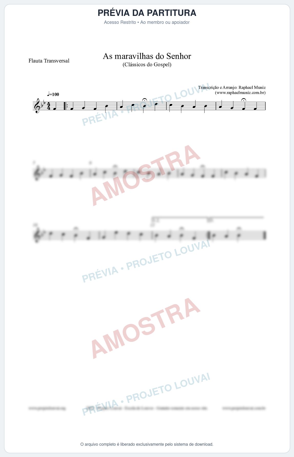 Prévia protegida da primeira página da partitura Partitura para Flauta Transversal - As maravilhas do Senhor - Salmos e Hinos nº213 - Clássicos do Gospel