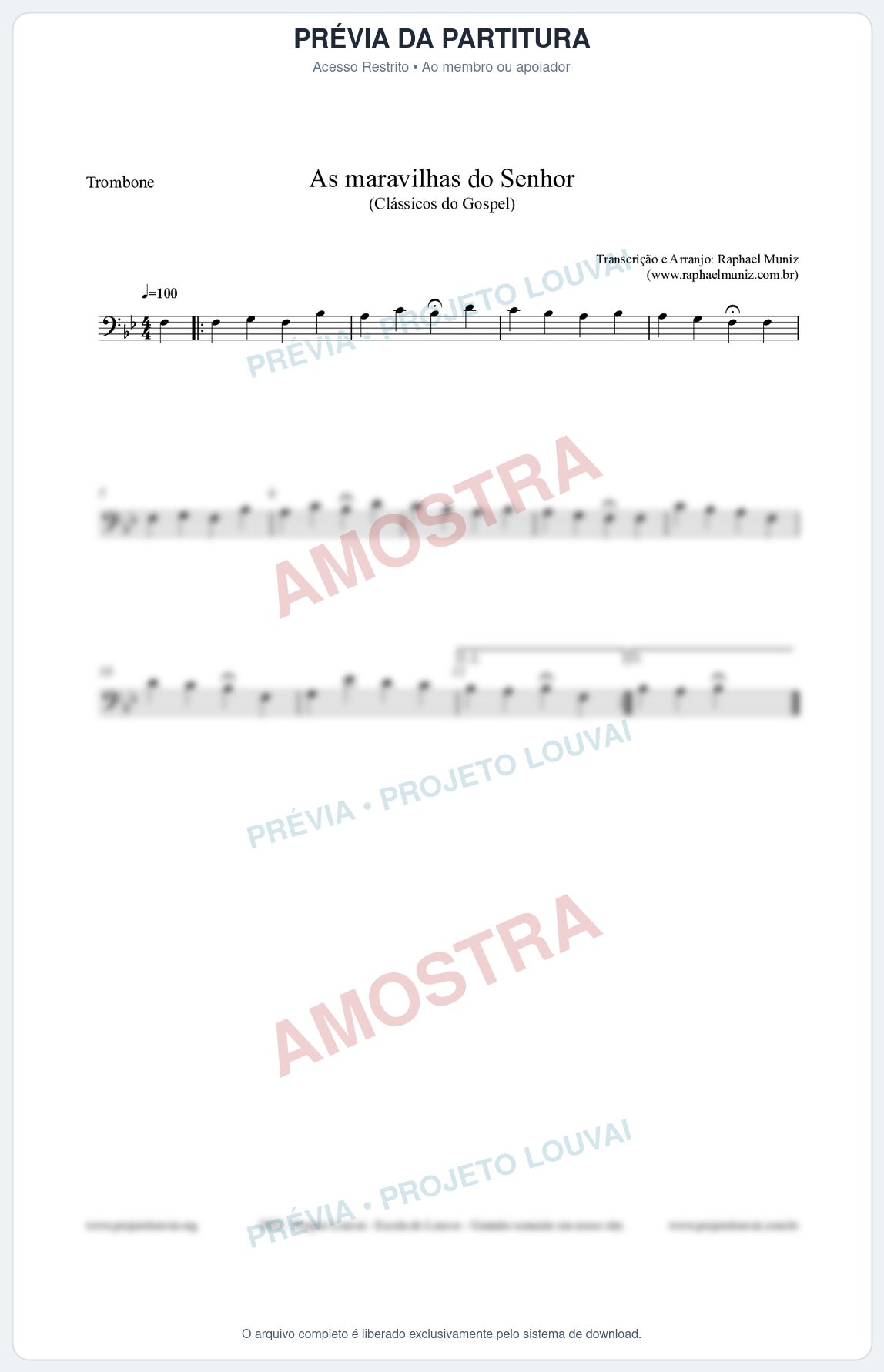 Prévia protegida da primeira página da partitura Partitura para Trombone - As maravilhas do Senhor - Salmos e Hinos nº213 - Clássicos do Gospel