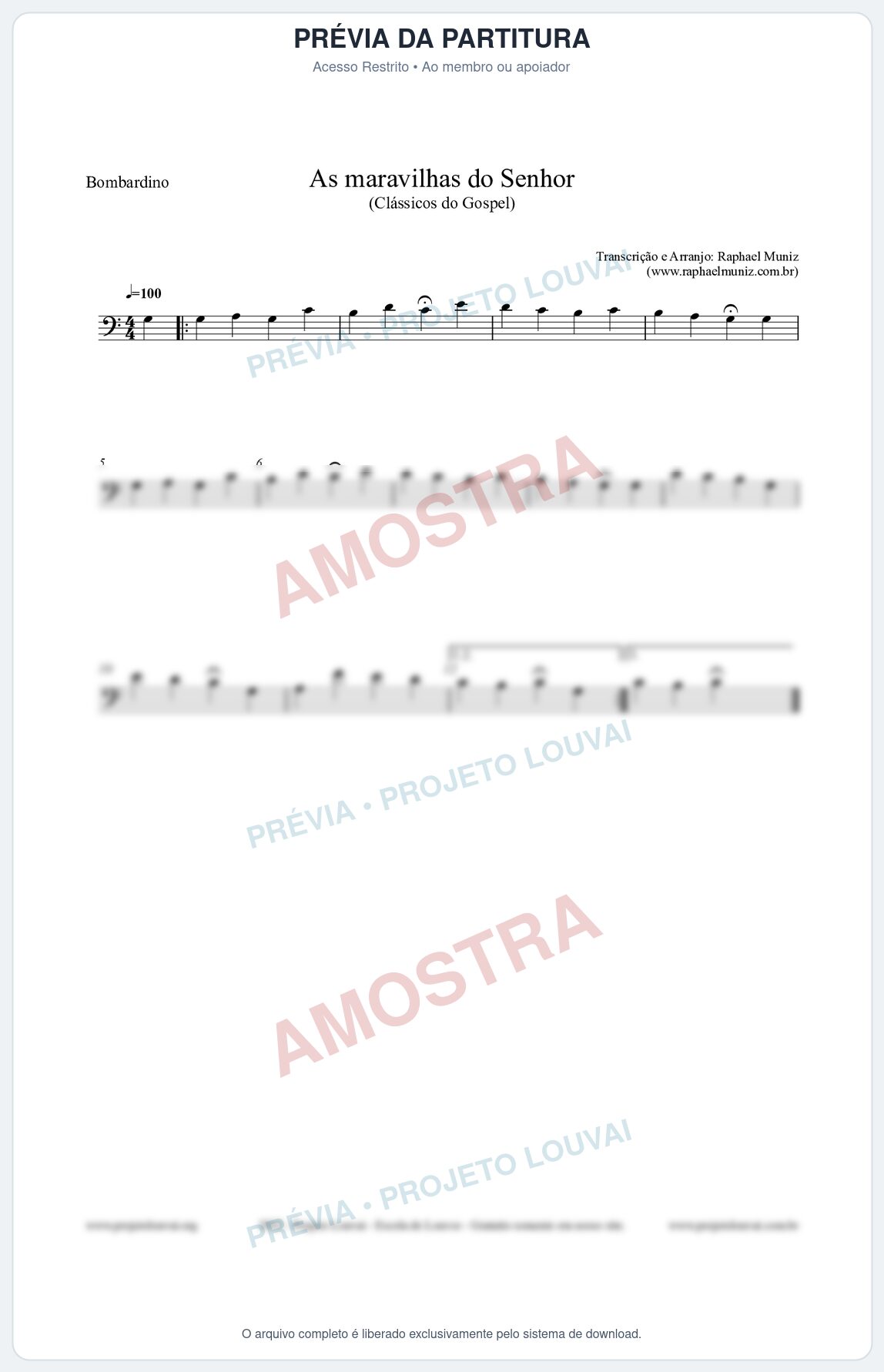 Prévia protegida da primeira página da partitura Partitura para Bombardino - As maravilhas do Senhor - Salmos e Hinos nº213 - Clássicos do Gospel
