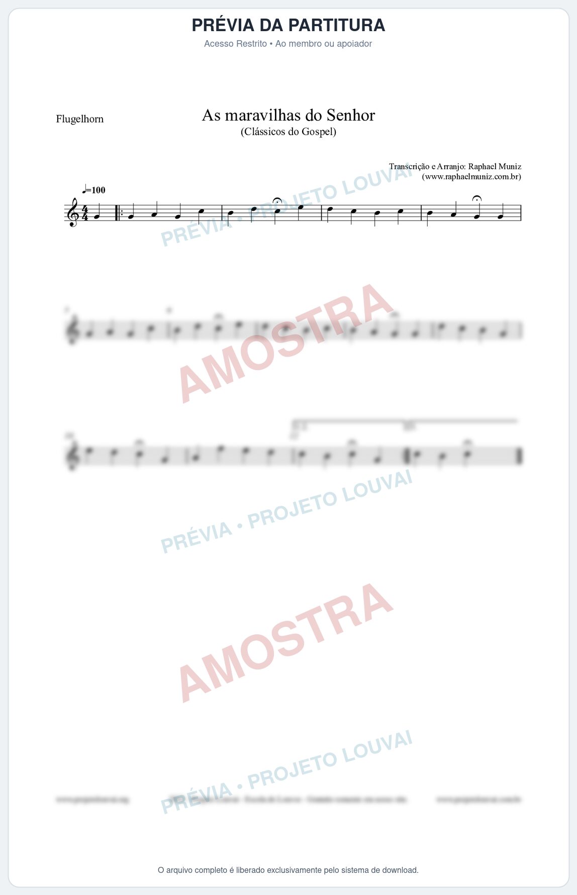 Prévia protegida da primeira página da partitura Partitura para Flugelhorn - As maravilhas do Senhor - Salmos e Hinos nº213 - Clássicos do Gospel
