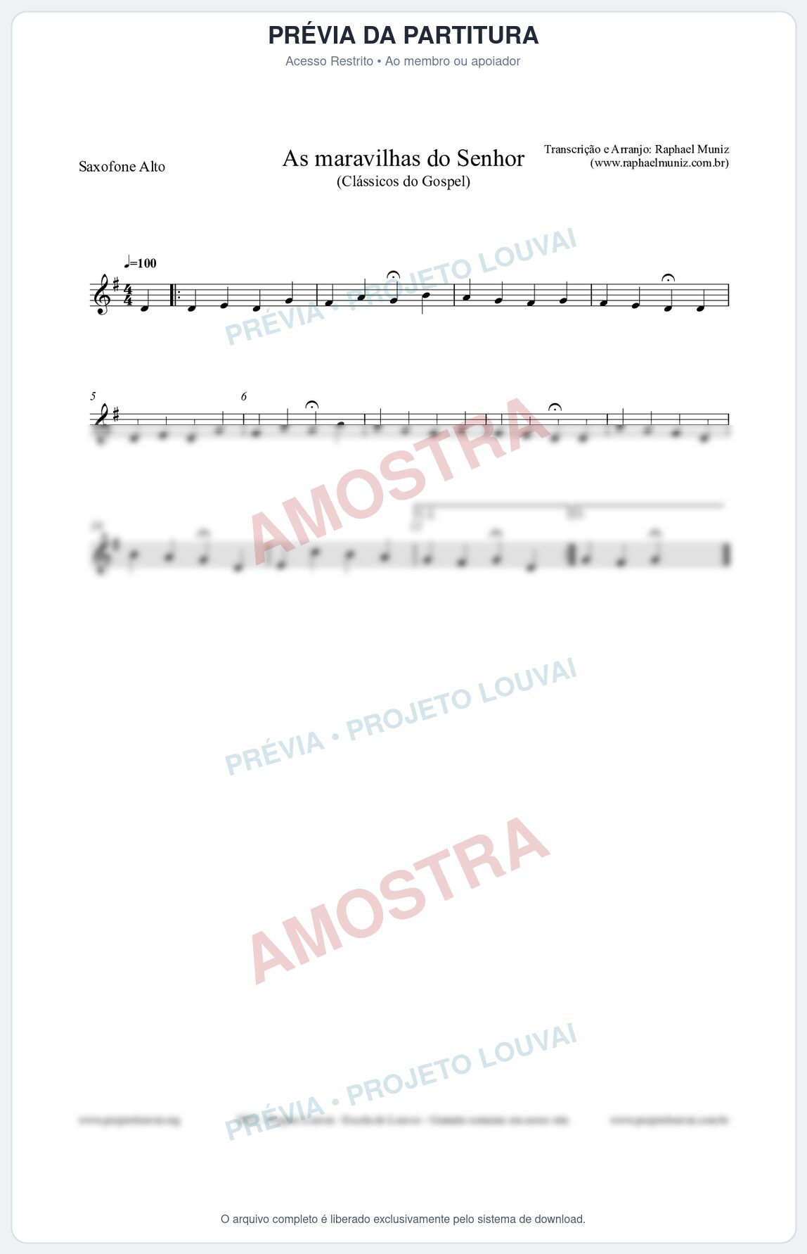 Prévia protegida da primeira página da partitura Partitura para Saxofone Alto - As maravilhas do Senhor - Salmos e Hinos nº213 - Clássicos do Gospel