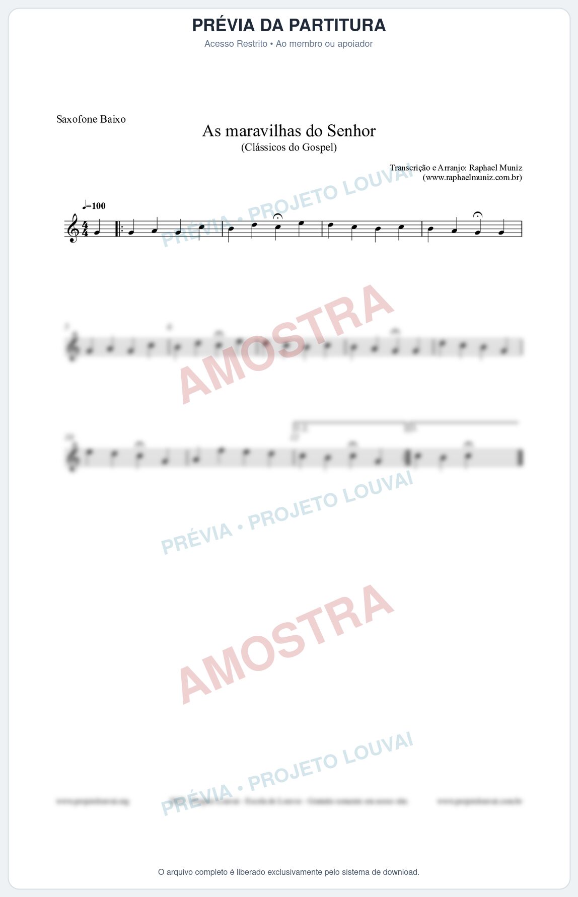 Prévia protegida da primeira página da partitura Partitura para Saxofone Baixo - As maravilhas do Senhor - Salmos e Hinos nº213 - Clássicos do Gospel