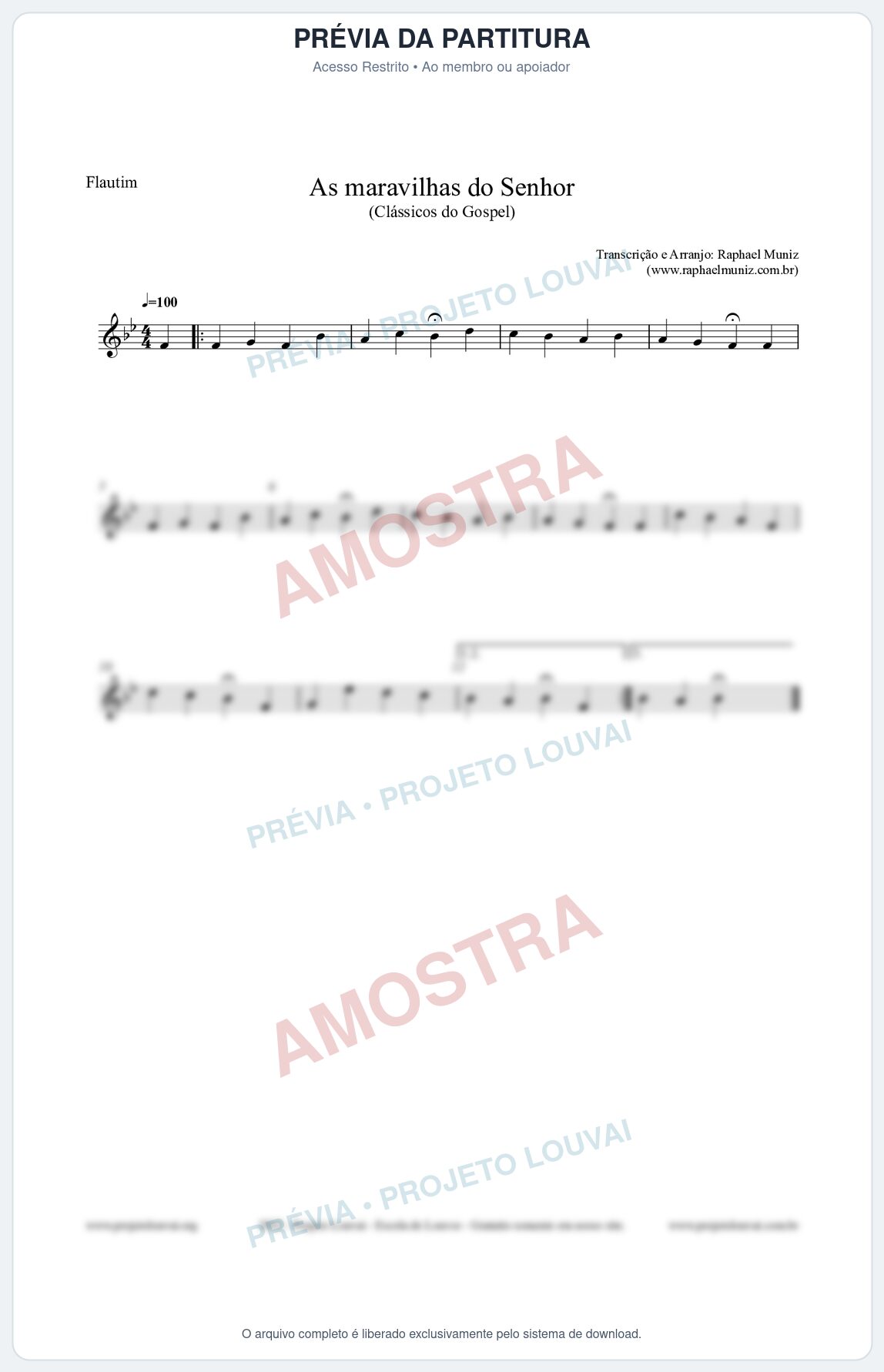 Prévia protegida da primeira página da partitura Partitura para Flautim - As maravilhas do Senhor - Salmos e Hinos nº213 - Clássicos do Gospel