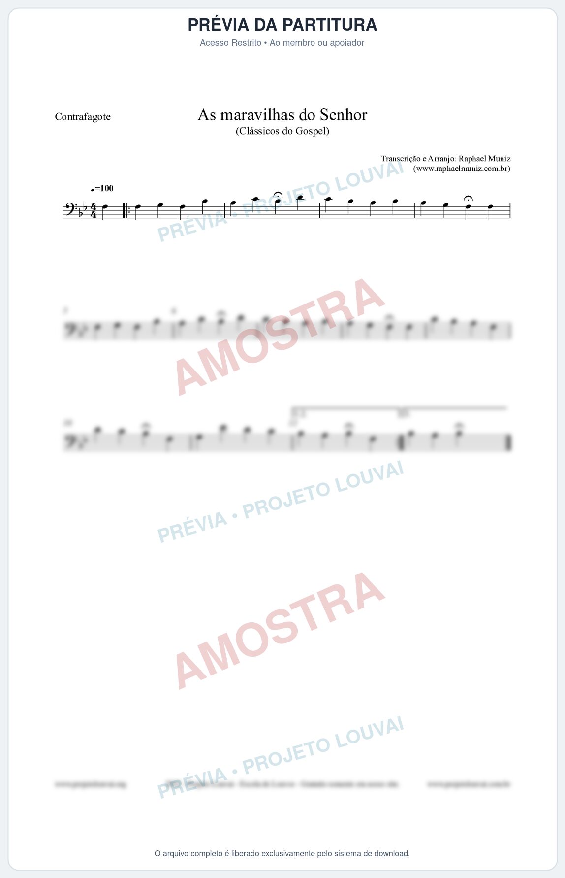 Prévia protegida da primeira página da partitura Partitura para Contrafagote - As maravilhas do Senhor - Salmos e Hinos nº213 - Clássicos do Gospel