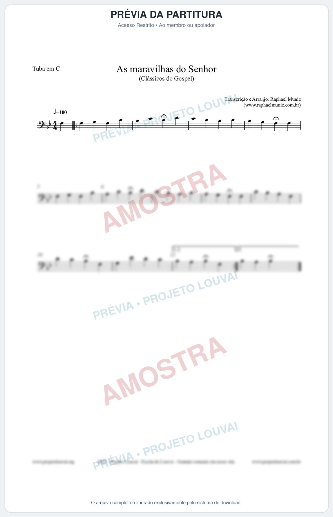 Prévia protegida da primeira página da partitura Partitura para Tuba em C - As maravilhas do Senhor - Salmos e Hinos nº213 - Clássicos do Gospel