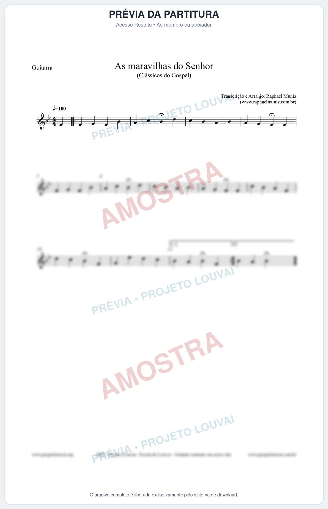 Prévia protegida da primeira página da partitura Partitura para Guitarra - As maravilhas do Senhor - Salmos e Hinos nº213 - Clássicos do Gospel