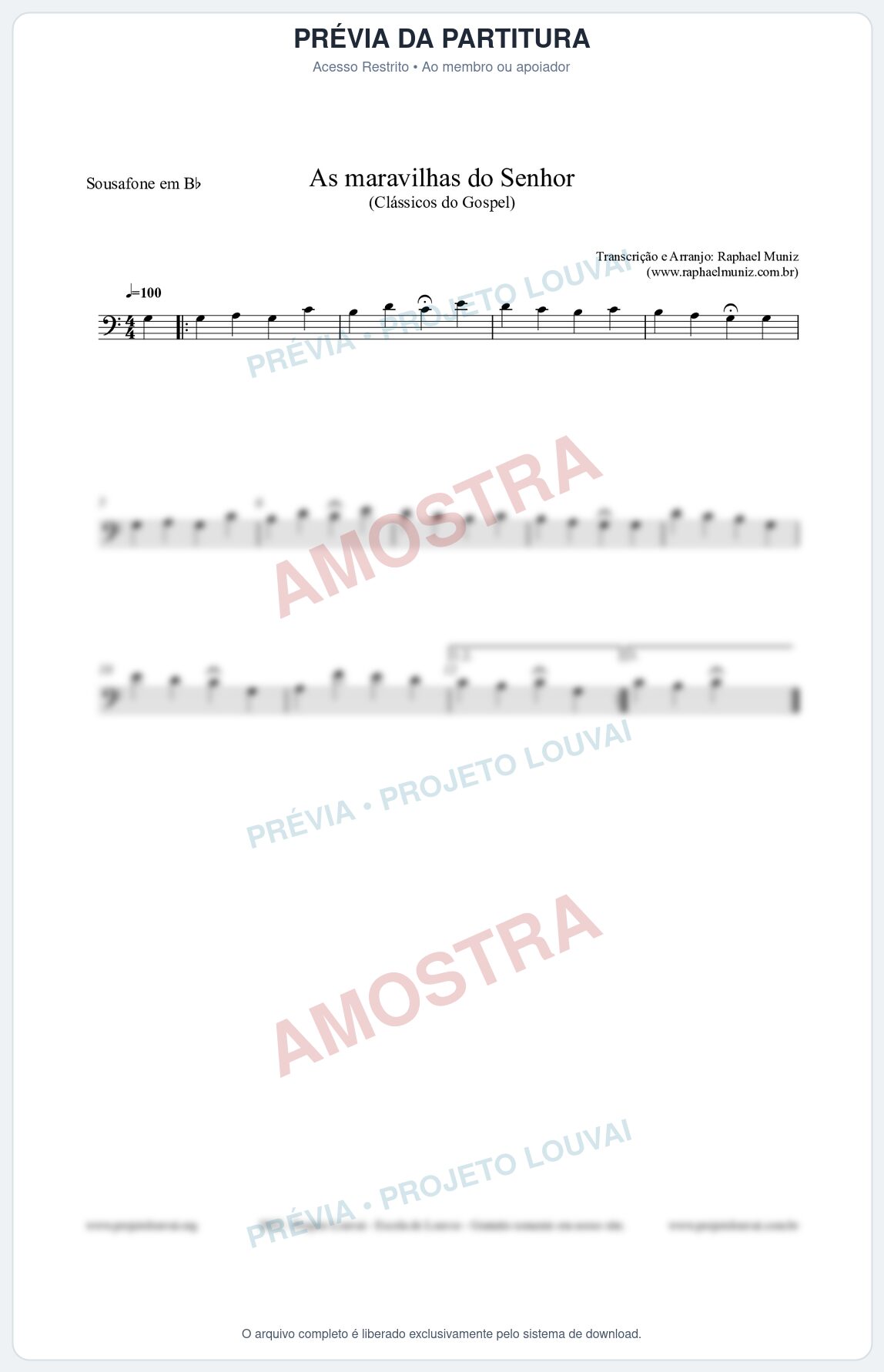 Prévia protegida da primeira página da partitura Partitura para Sousafone em Bb - As maravilhas do Senhor - Salmos e Hinos nº213 - Clássicos do Gospel
