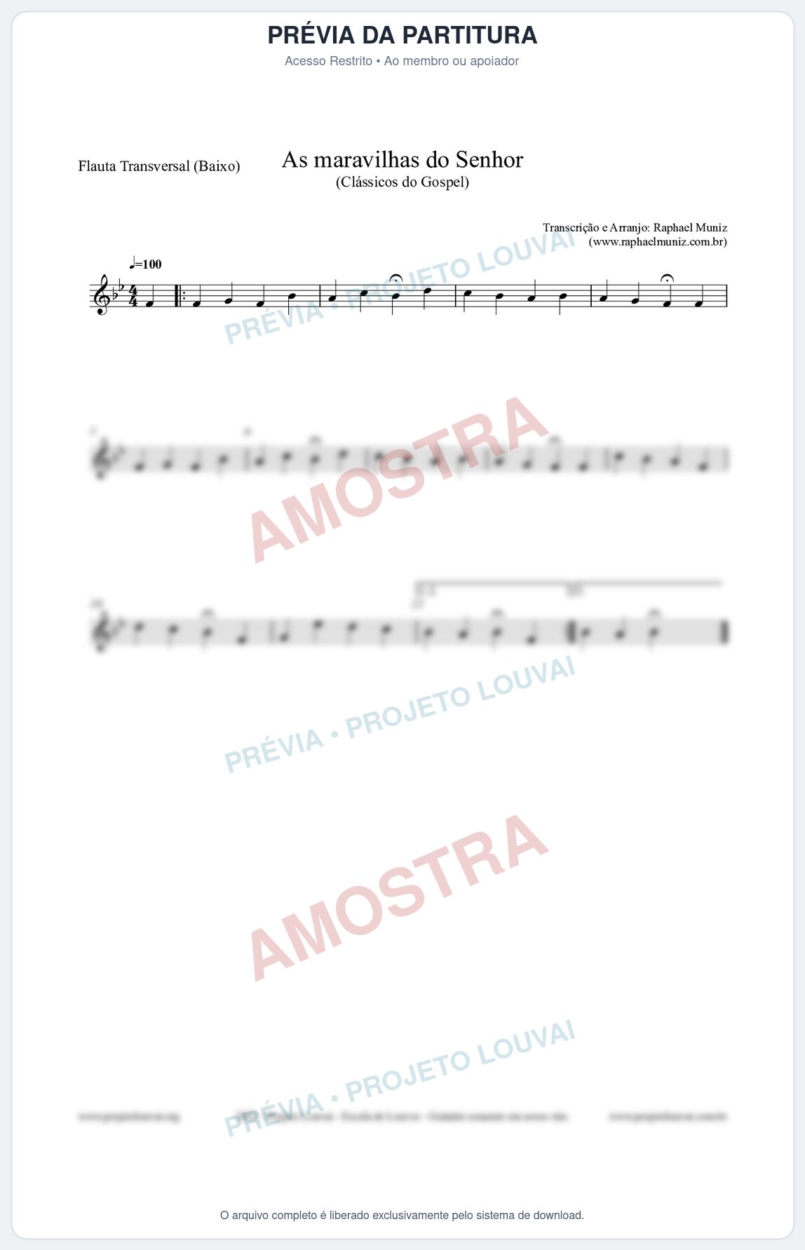 Prévia protegida da primeira página da partitura Partitura para Flauta Transversal (Baixo) - As maravilhas do Senhor - Salmos e Hinos nº213 - Clássicos do Gospel