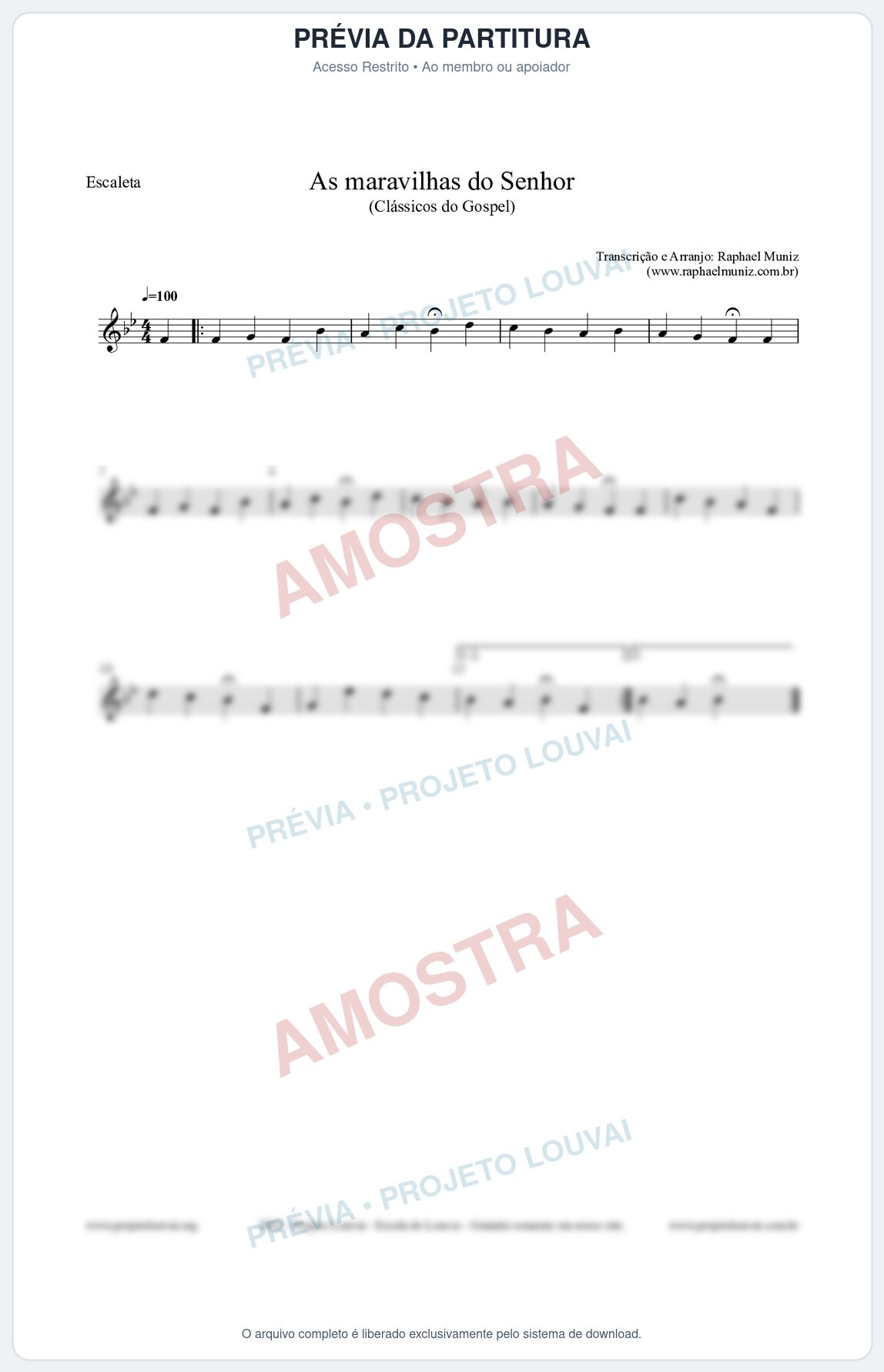 Prévia protegida da primeira página da partitura Partitura para Escaleta - As maravilhas do Senhor - Salmos e Hinos nº213 - Clássicos do Gospel