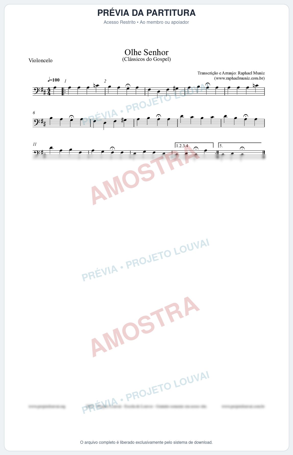 Prévia protegida da primeira página da partitura Partitura para Violoncelo - Olhe Senhor - Open Hymnal nº132 - Clássicos do Gospel