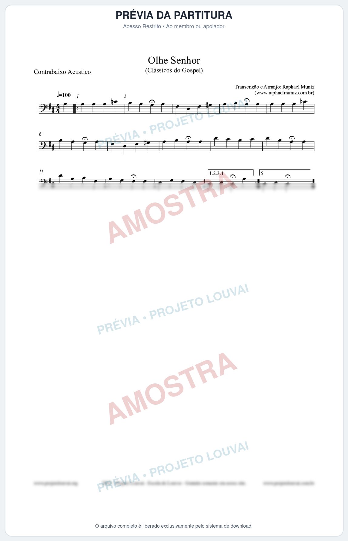 Prévia protegida da primeira página da partitura Partitura para Contrabaixo Acústico - Olhe Senhor - Open Hymnal nº132 - Clássicos do Gospel