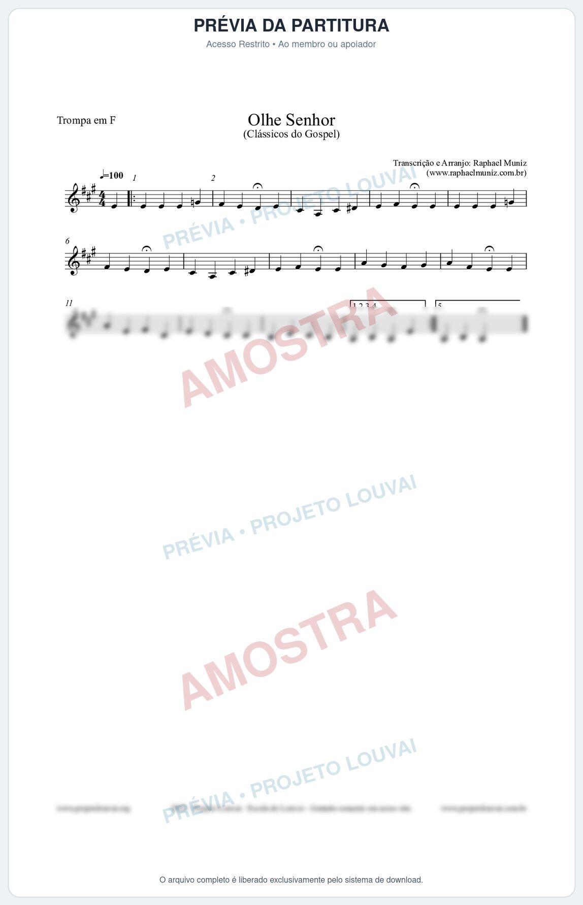 Prévia protegida da primeira página da partitura Partitura para Trompa em F - Olhe Senhor - Open Hymnal nº132 - Clássicos do Gospel
