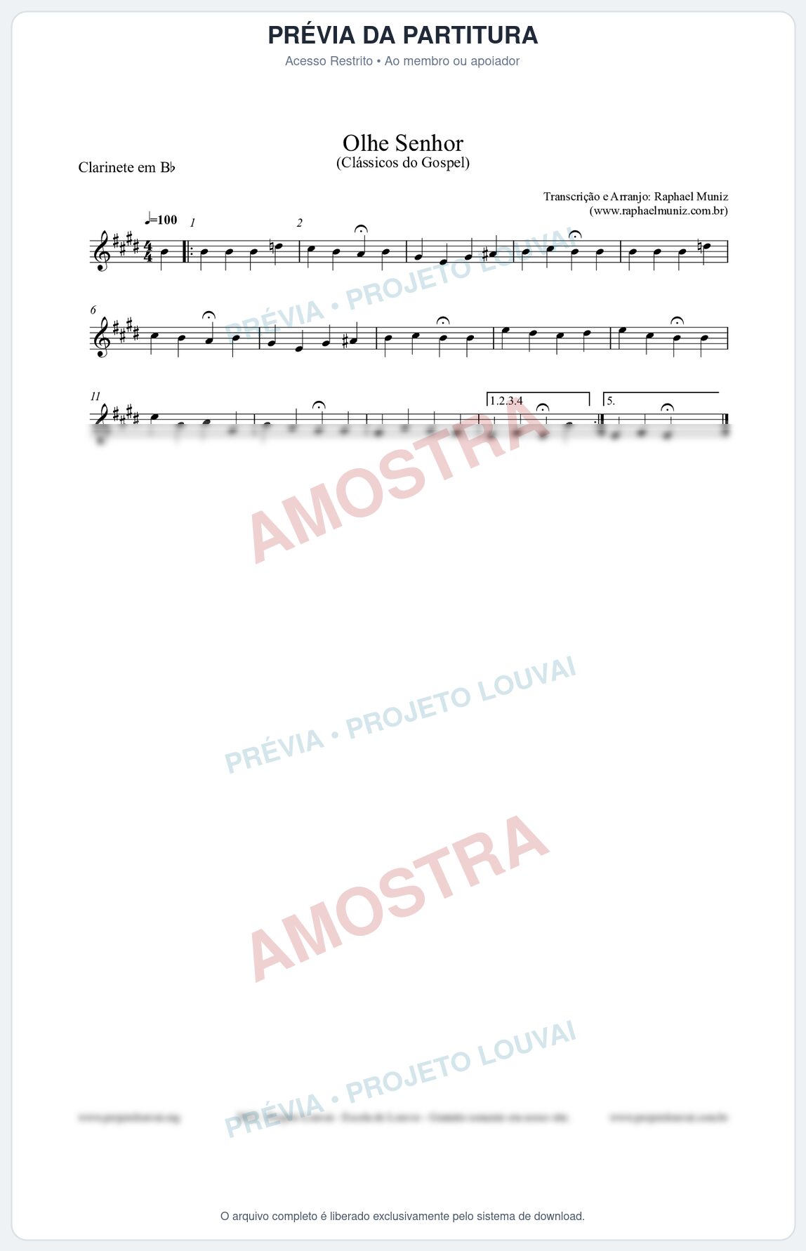 Prévia protegida da primeira página da partitura Partitura para Clarinete em Bb - Olhe Senhor - Open Hymnal nº132 - Clássicos do Gospel
