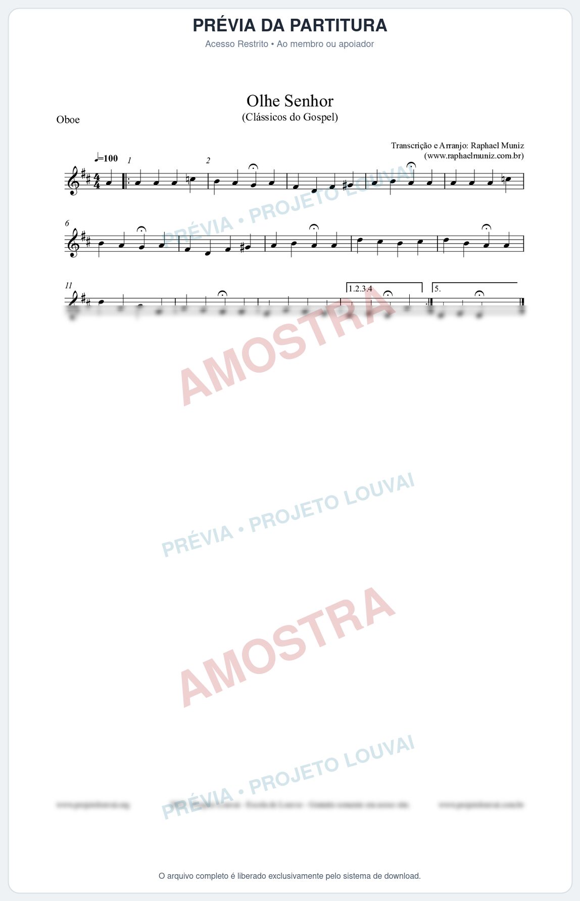 Prévia protegida da primeira página da partitura Partitura para Oboé - Olhe Senhor - Open Hymnal nº132 - Clássicos do Gospel
