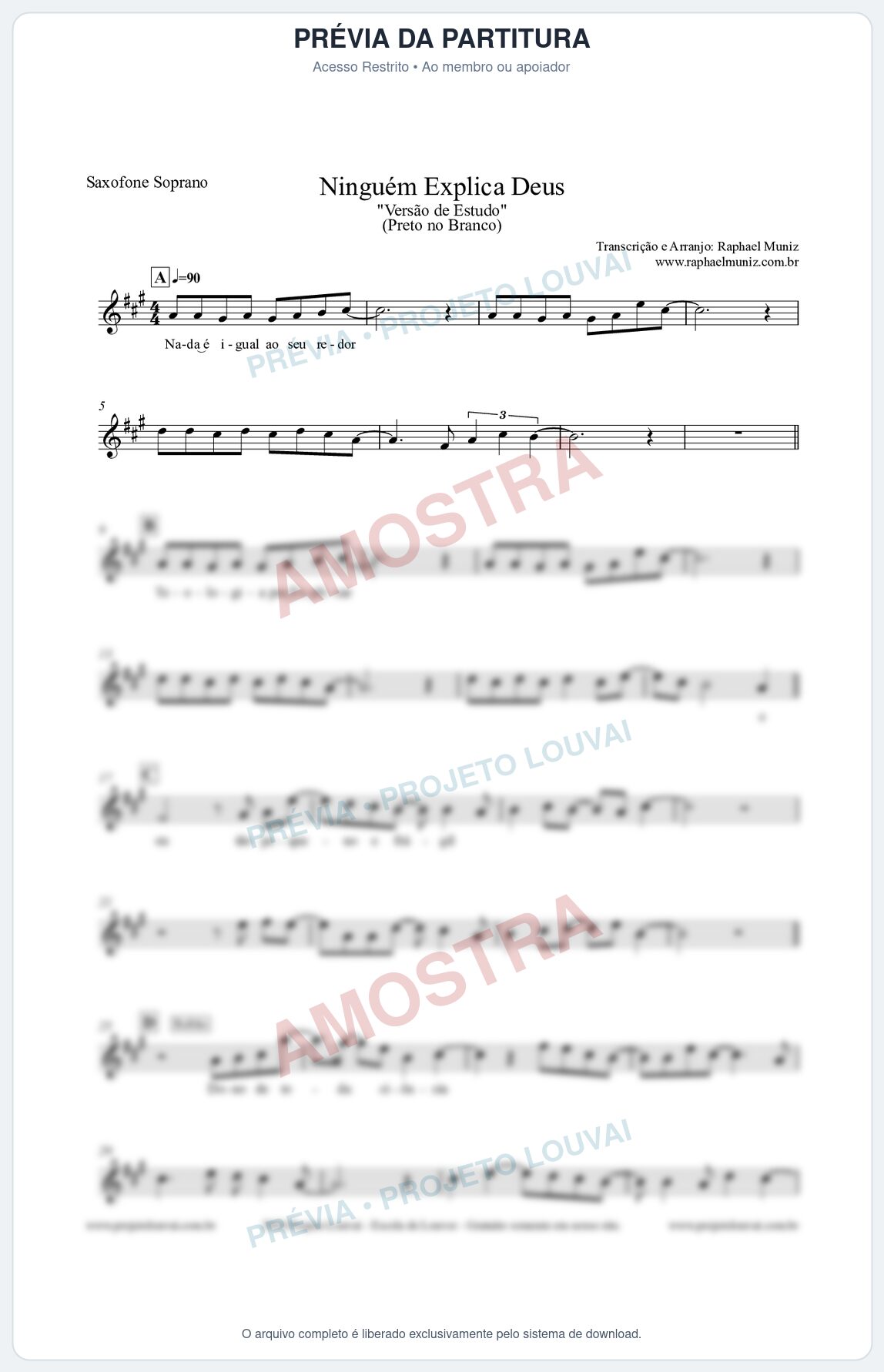 Prévia protegida da primeira página da partitura Partitura para Saxofone Soprano - Ninguém Explica Deus (Versão de Estudo) - Preto no Branco