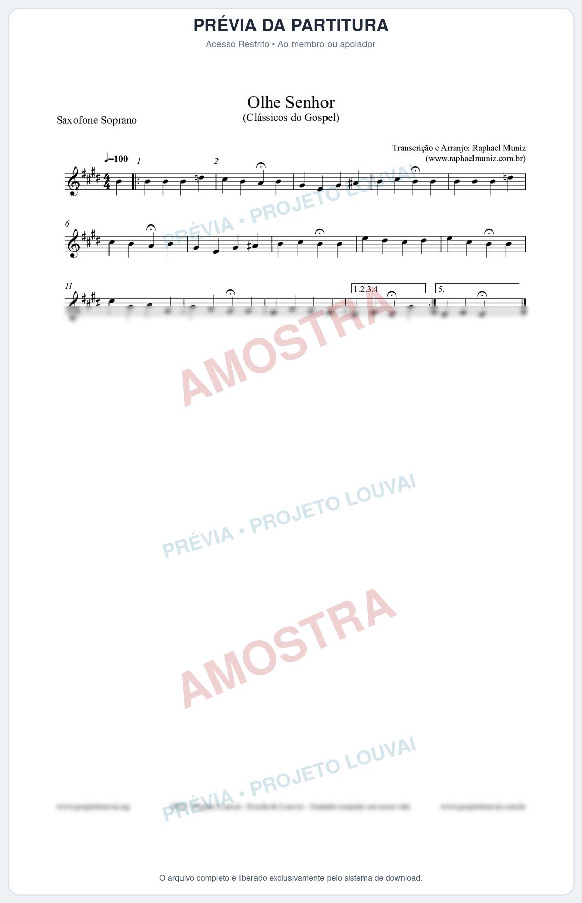 Prévia protegida da primeira página da partitura Partitura para Saxofone Soprano - Olhe Senhor - Open Hymnal nº132 - Clássicos do Gospel