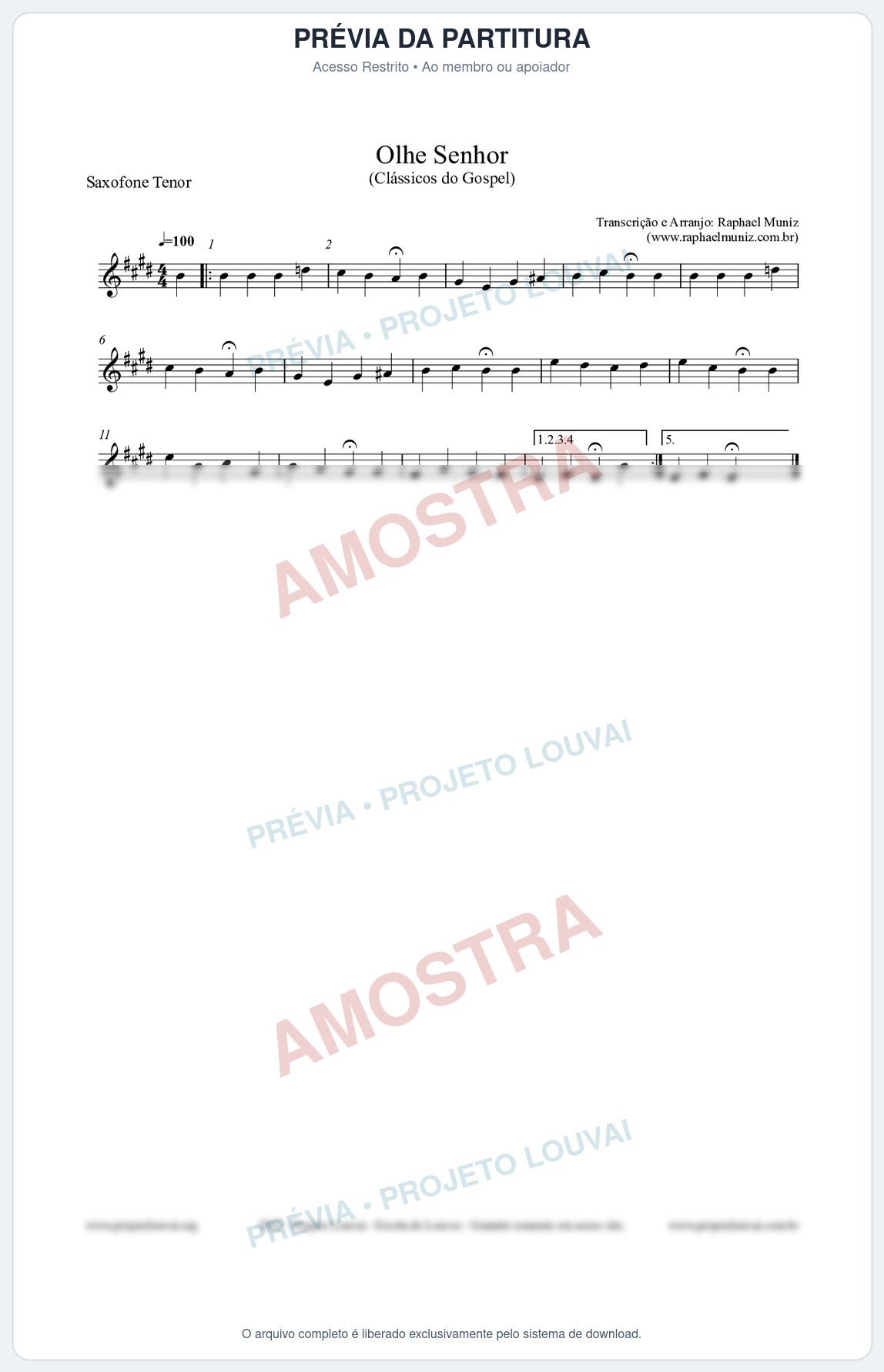 Prévia protegida da primeira página da partitura Partitura para Saxofone Tenor - Olhe Senhor - Open Hymnal nº132 - Clássicos do Gospel