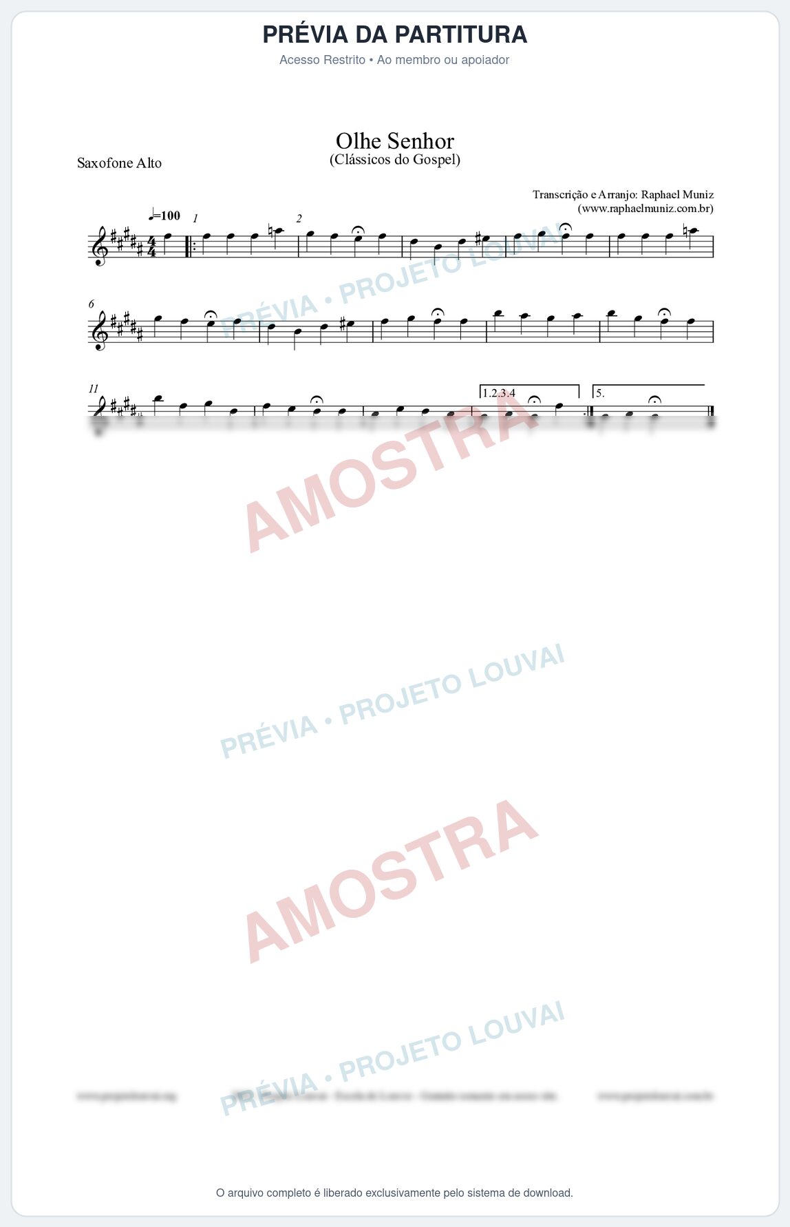 Prévia protegida da primeira página da partitura Partitura para Saxofone Alto - Olhe Senhor - Open Hymnal nº132 - Clássicos do Gospel