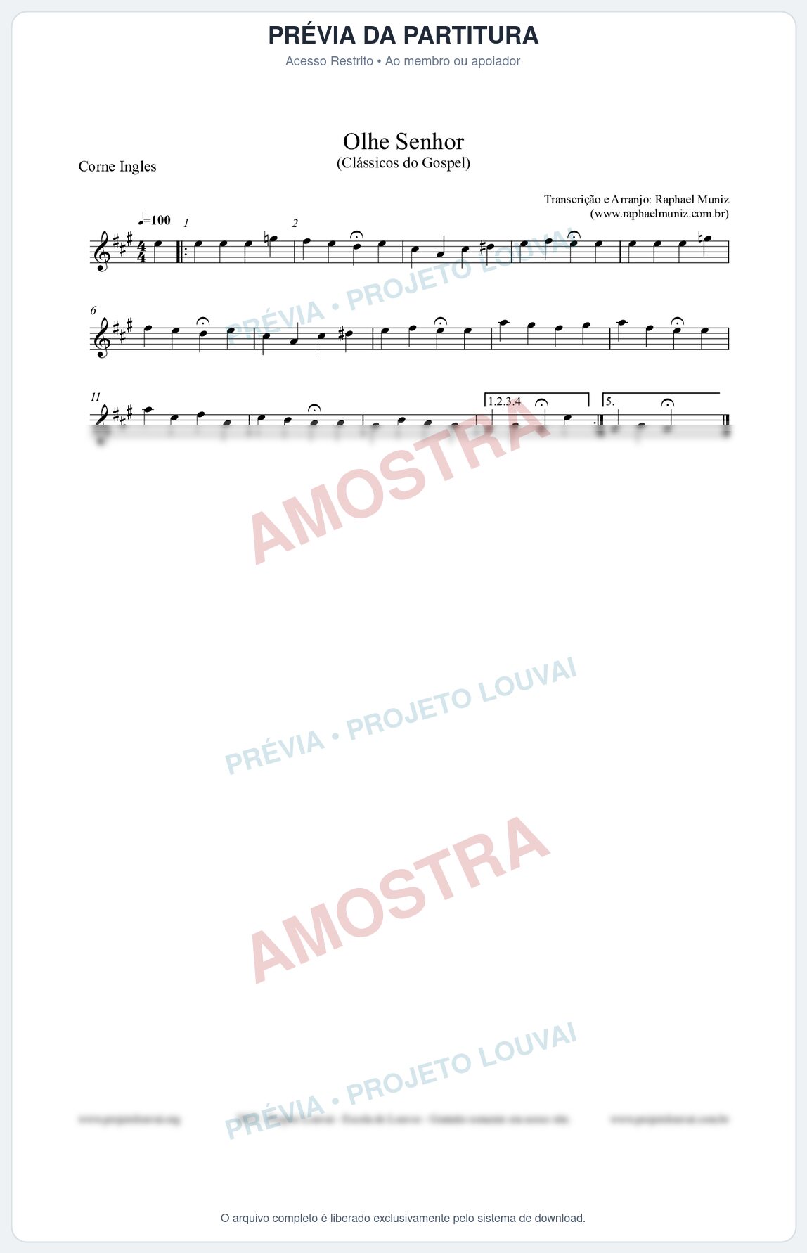 Prévia protegida da primeira página da partitura Partitura para Corne Inglês - Olhe Senhor - Open Hymnal nº132 - Clássicos do Gospel
