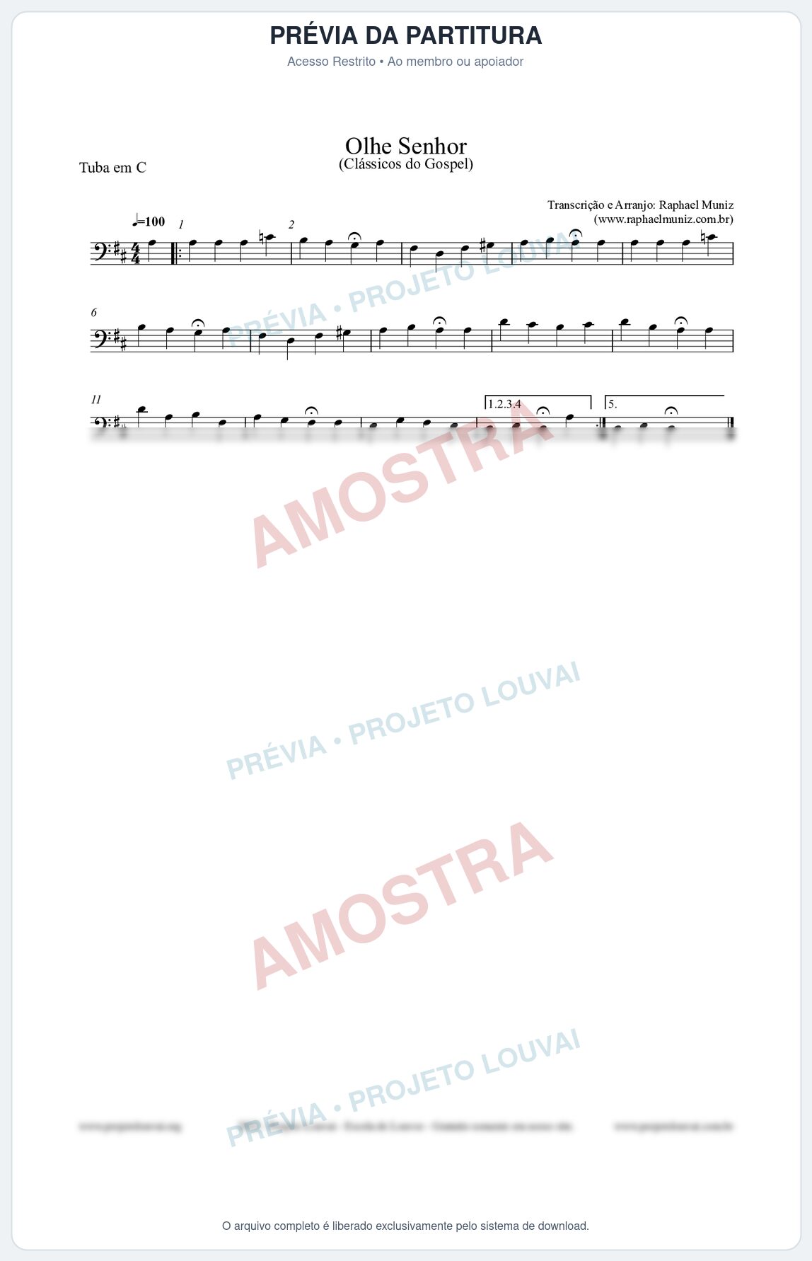 Prévia protegida da primeira página da partitura Partitura para Tuba em C - Olhe Senhor - Open Hymnal nº132 - Clássicos do Gospel