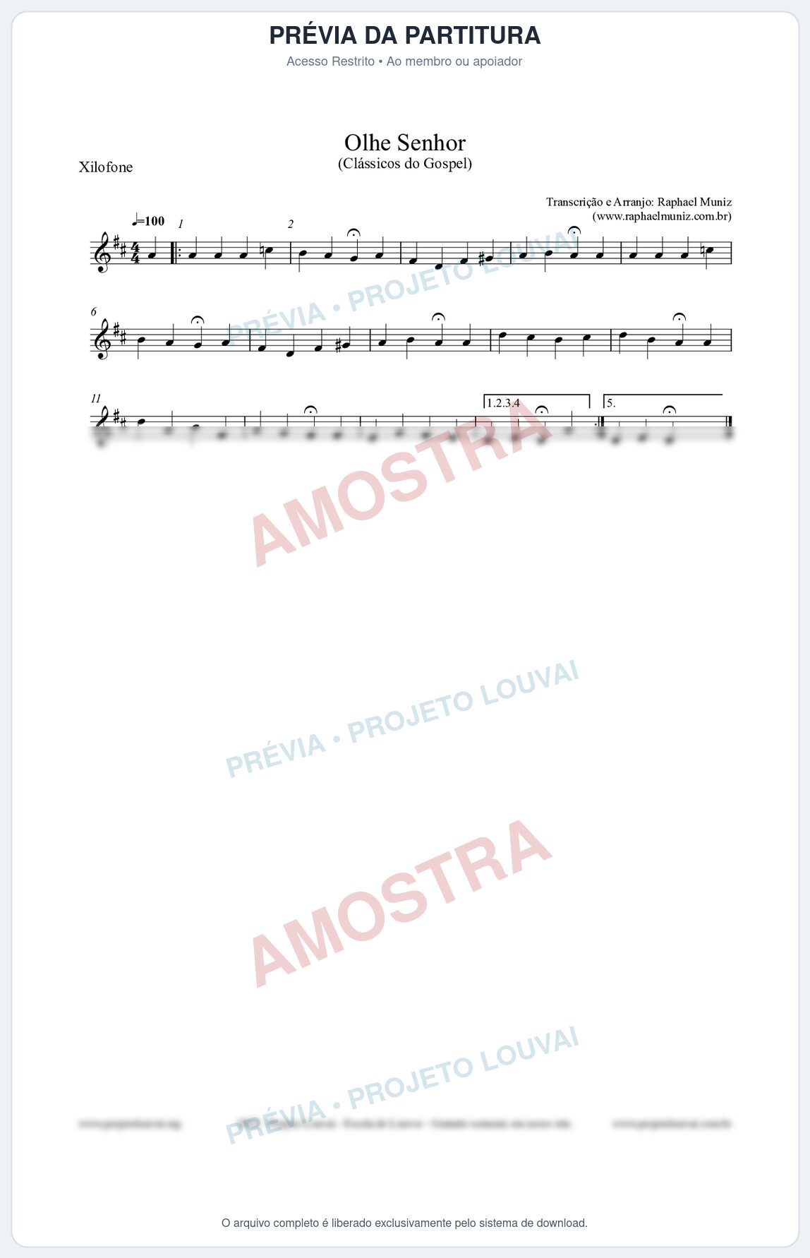 Prévia protegida da primeira página da partitura Partitura para Xilofone - Olhe Senhor - Open Hymnal nº132 - Clássicos do Gospel