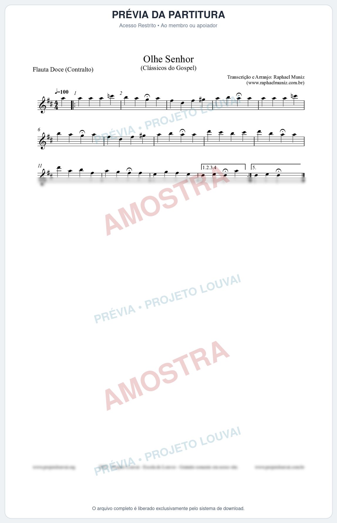 Prévia protegida da primeira página da partitura Partitura para Flauta Doce (Contralto) - Olhe Senhor - Open Hymnal nº132 - Clássicos do Gospel